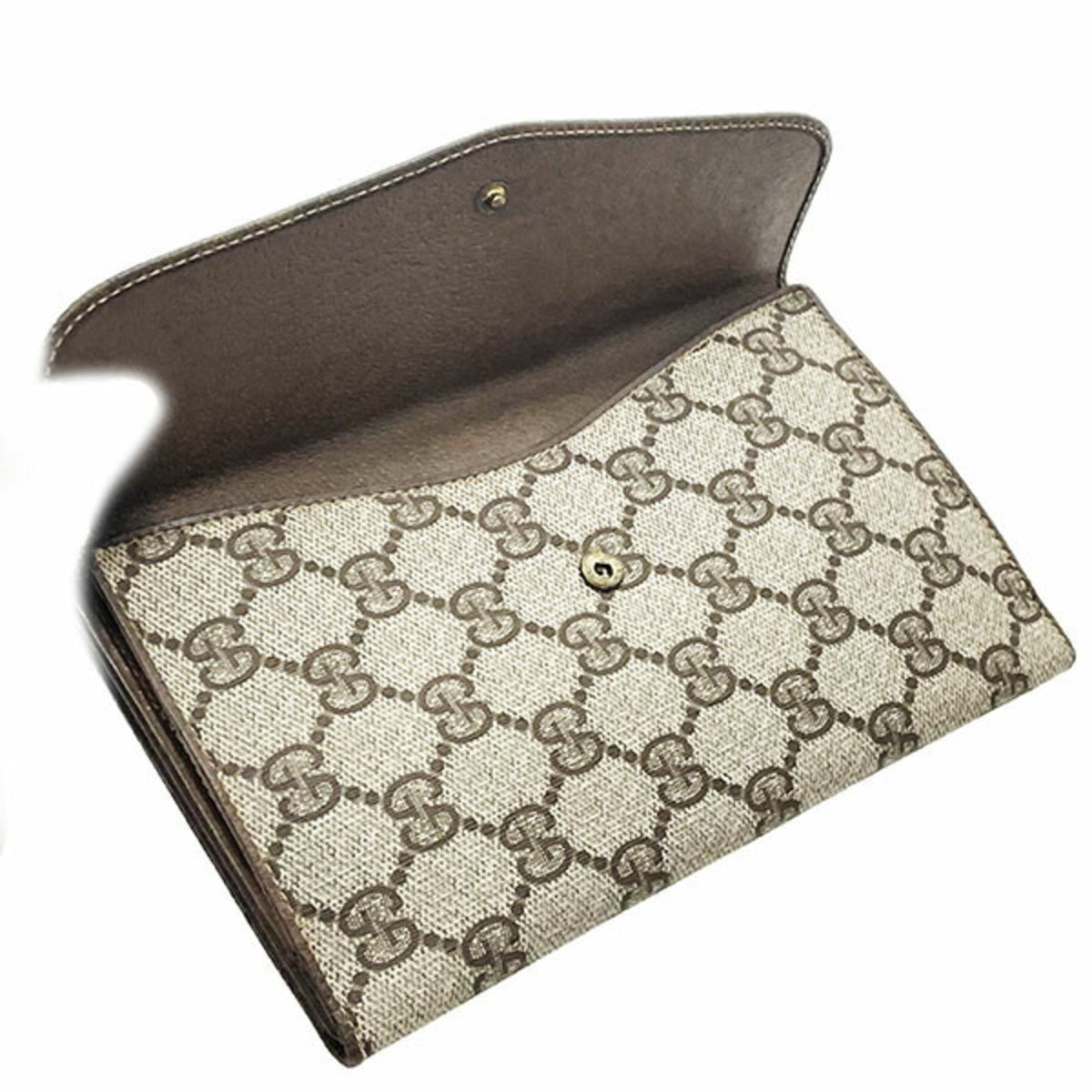 Gucci Beige Brown Pvc Leather Long Wallet (Bi-Fold) (Pre-Owned)