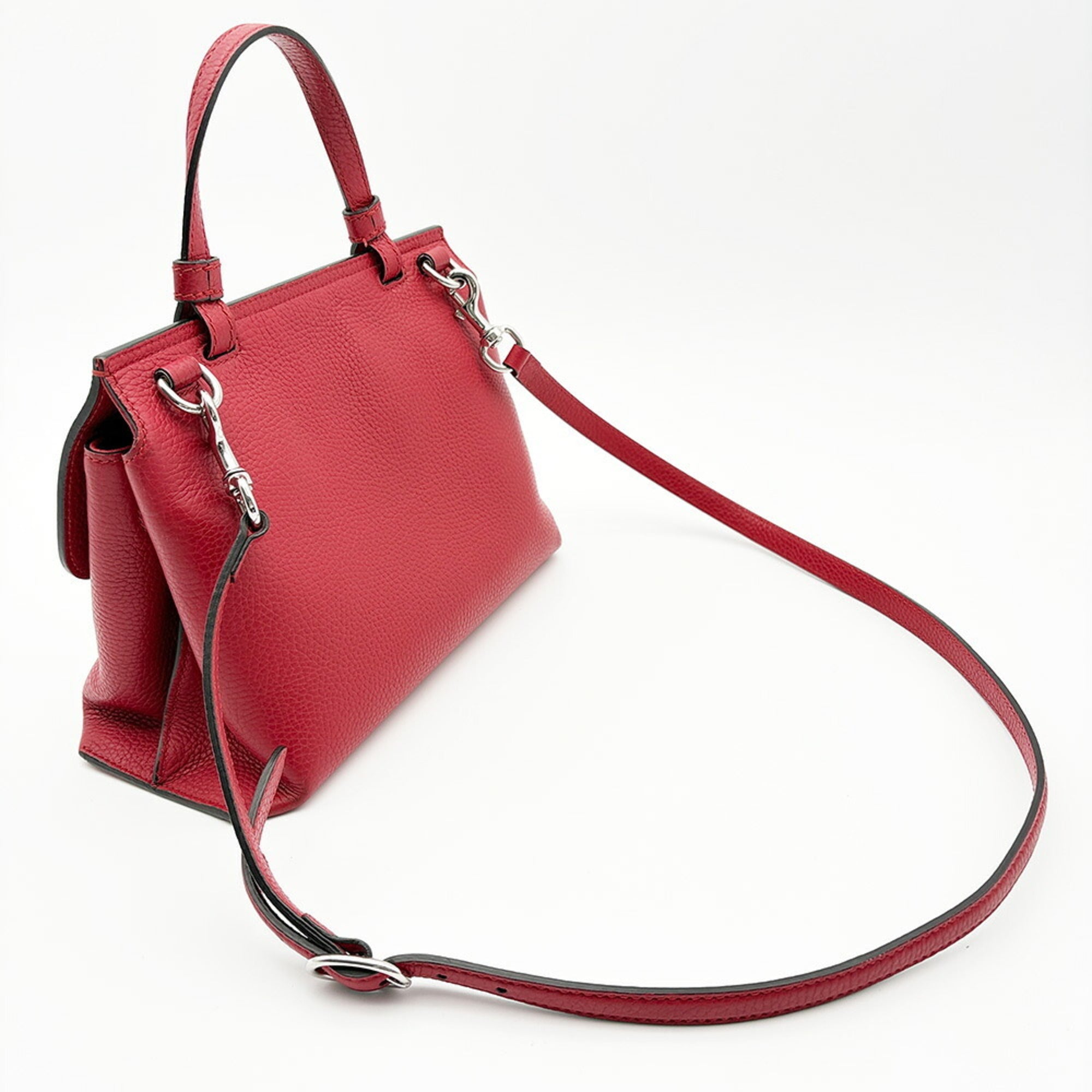 Gucci Bamboo Red Color Leather Handbag Shoulder Bag (Pre-Owned)