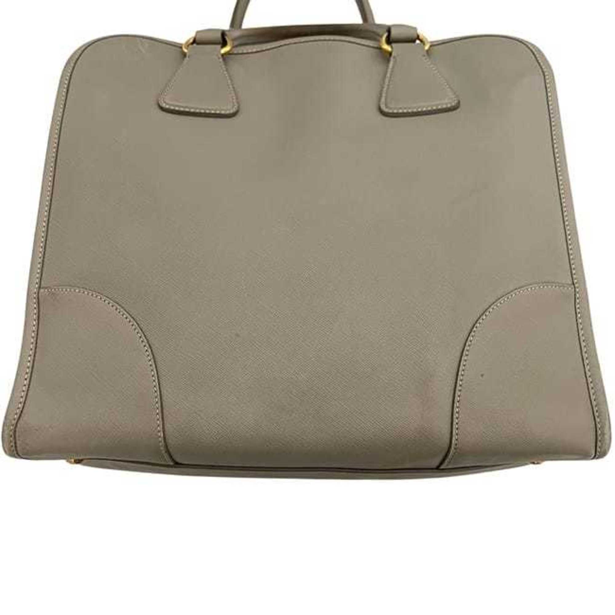 Prada Saffiano Beige Leather Handbag Shoulder Bag (Pre-Owned)
