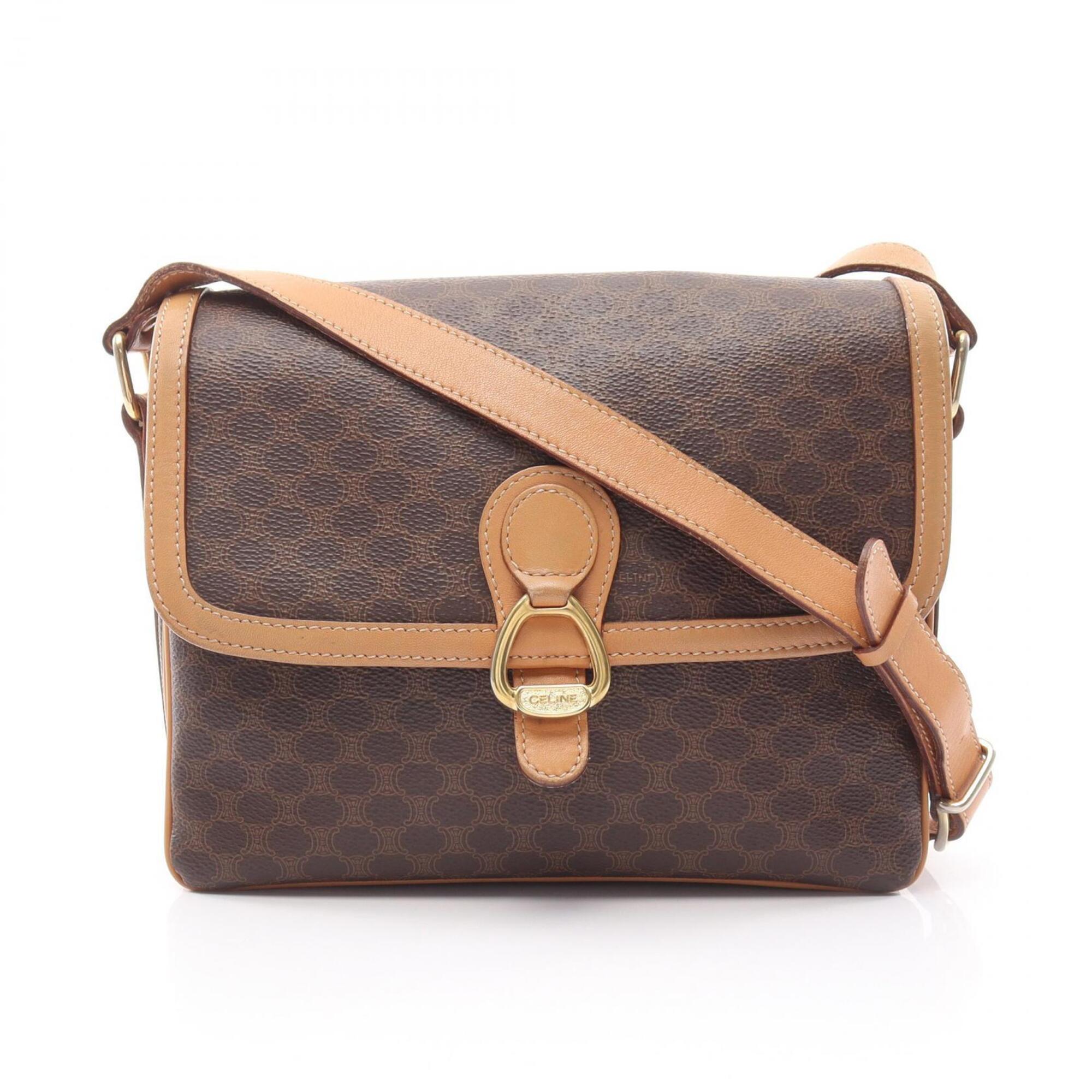 Celine Brown Coated Canvas Leather Shoulder Bag (Pre-Owned)