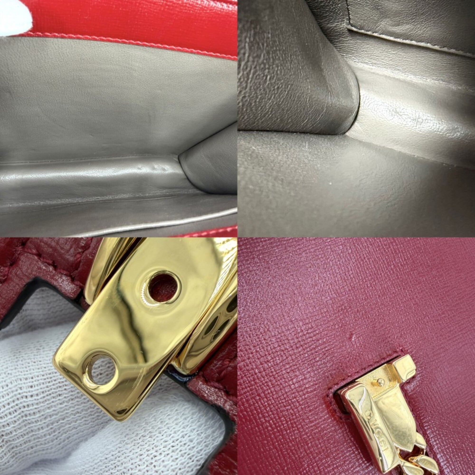 Gucci Red Color White Leather Handbag Shoulder Bag (Pre-Owned)