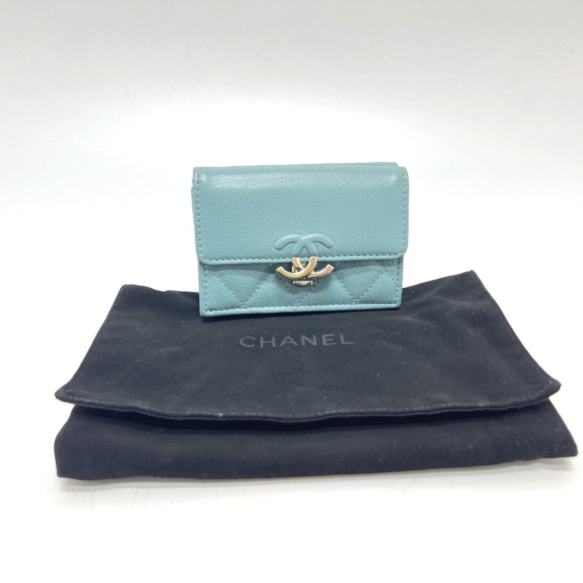 Chanel Light Blue Leather Wallet (Tri-Fold) (Pre-Owned)