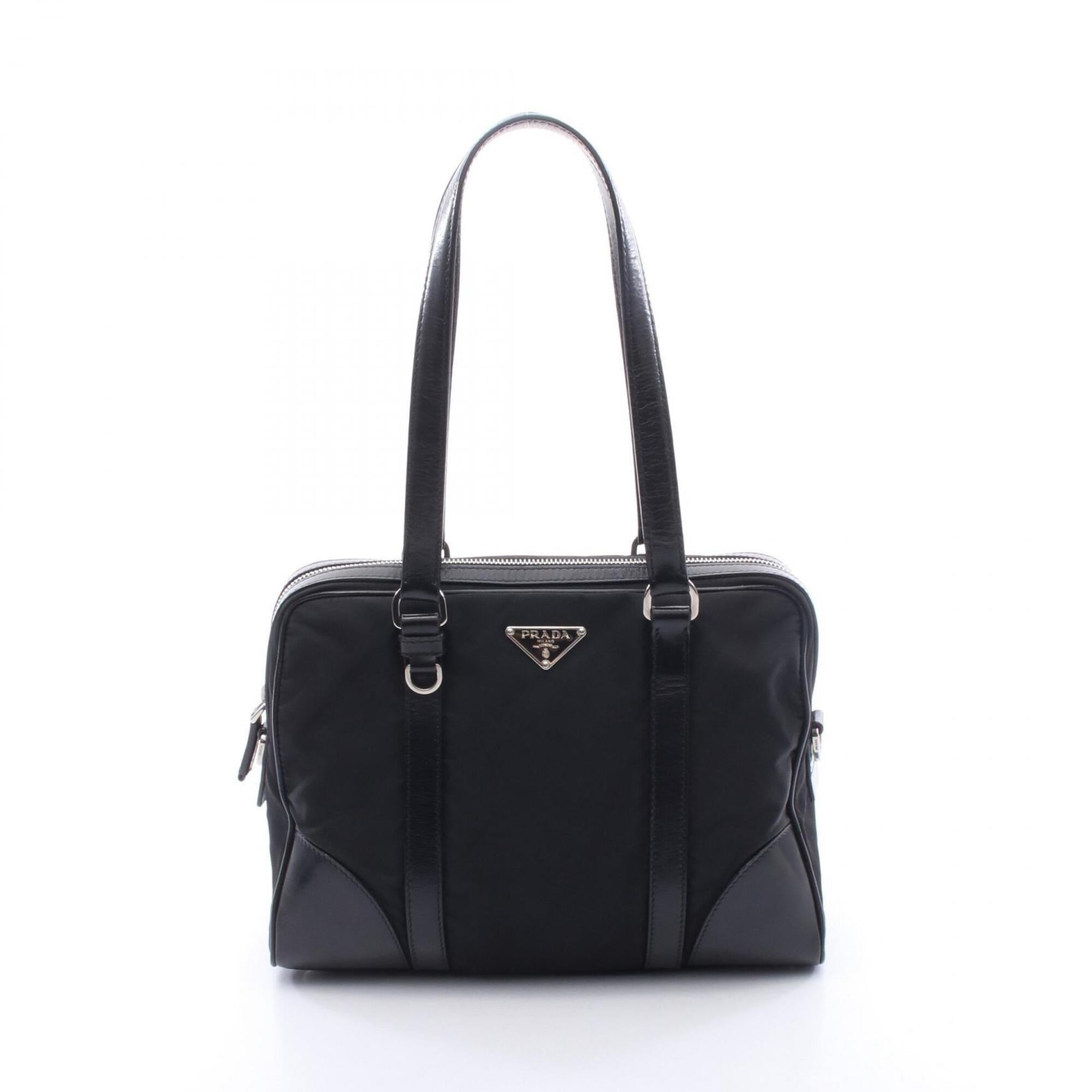 Prada Black Nylon Leather Handbag Tote Bag (Pre-Owned)