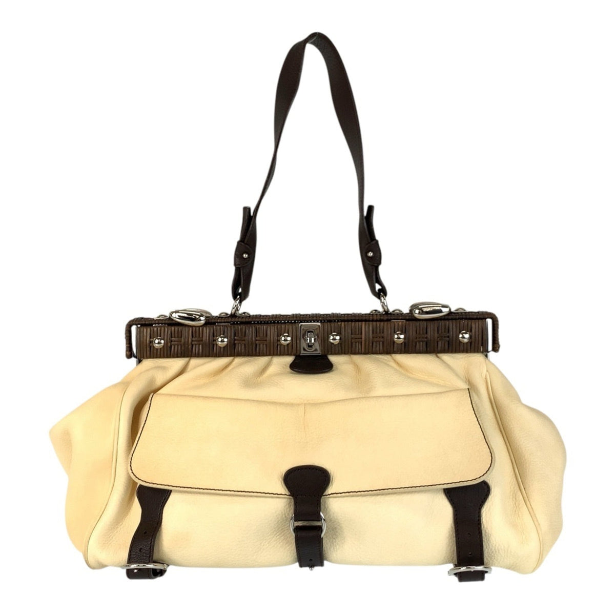 Salvatore Ferragamo Beige Ivory Leather Handbag Shoulder Bag (Pre-Owned)
