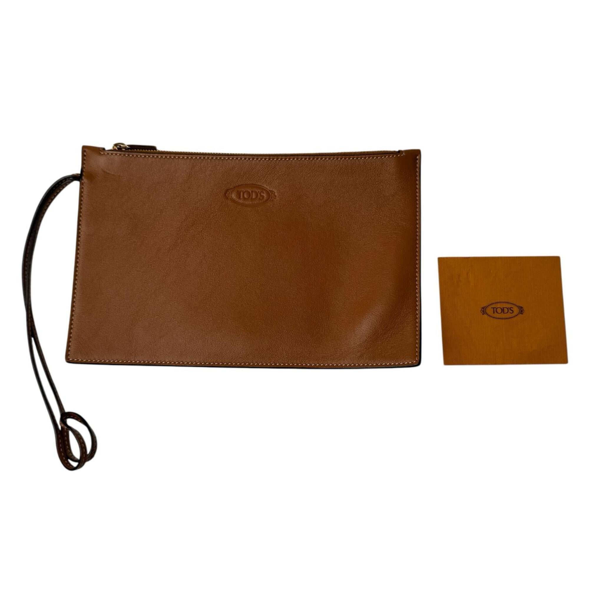 Tod's Beige Brown Canvas Leather Pouch Shopping Bag Tote Bag (Pre-Owned)