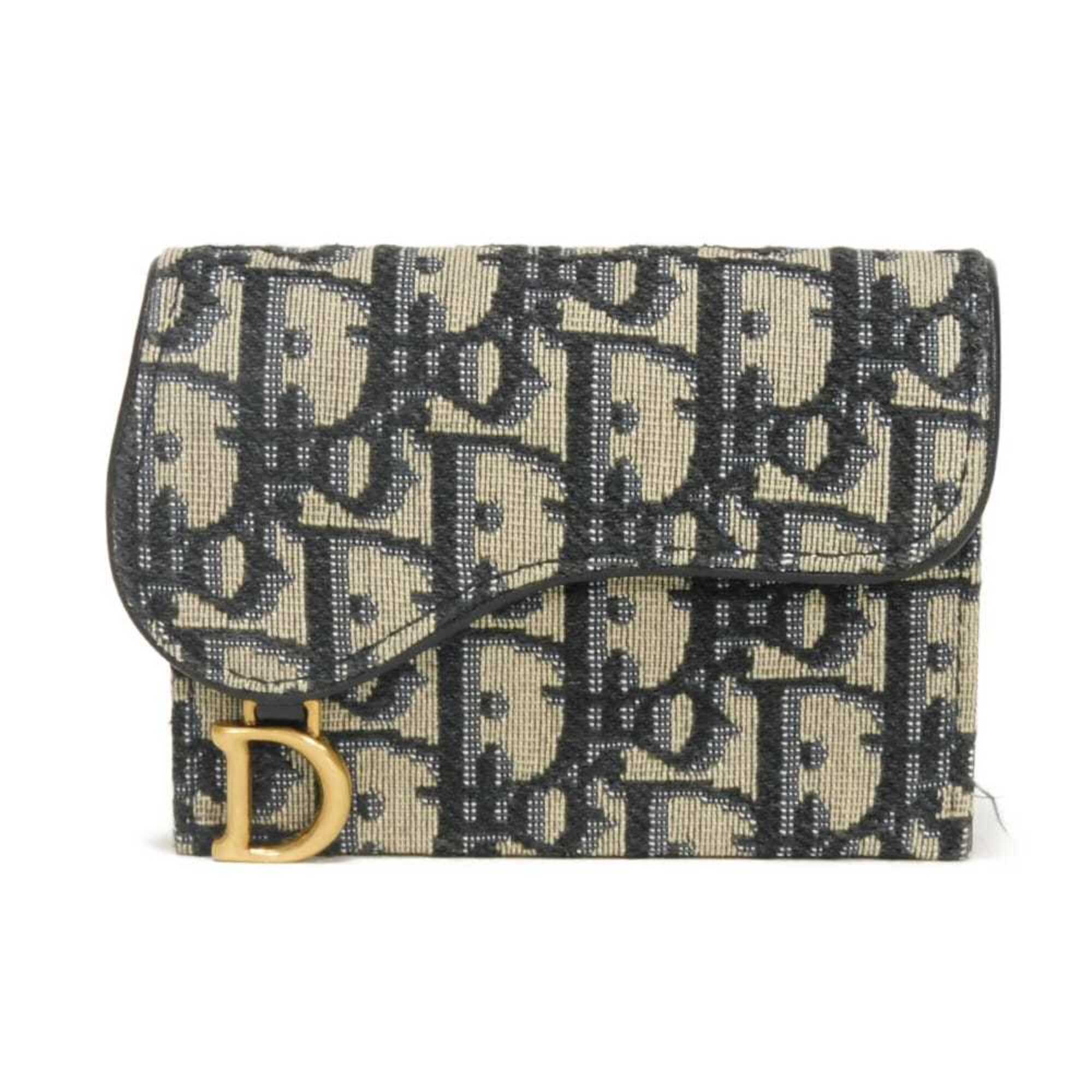 Christian Dior Beige Black Navy Canvas Leather Coin Purse/Coin Case (Pre-Owned)
