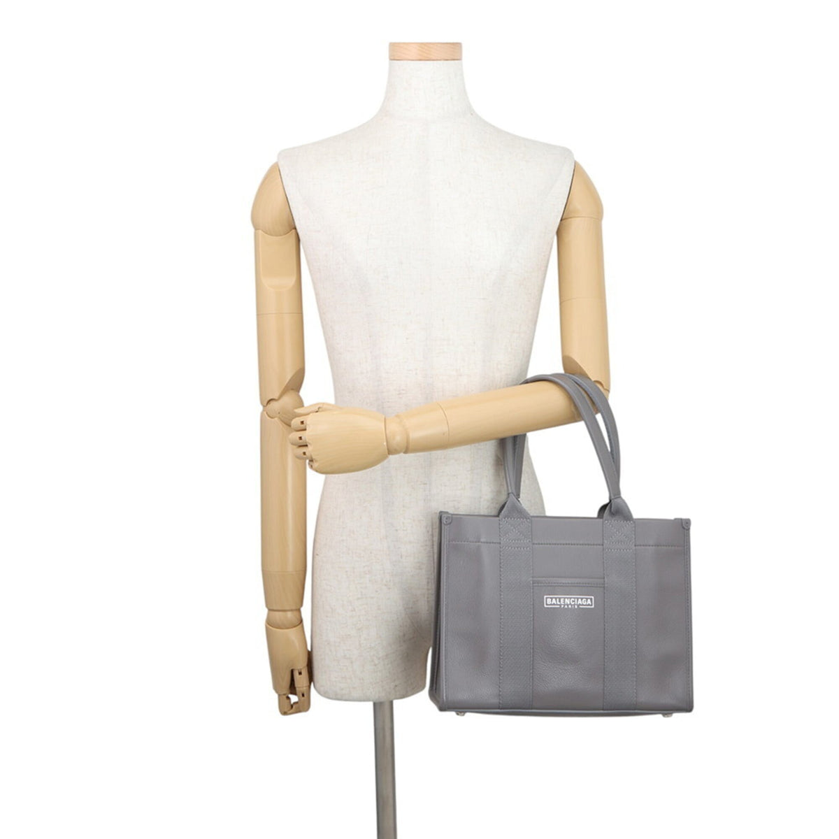 Balenciaga Dark Gray Leather Canvas Handbag Tote Bag (Pre-Owned)