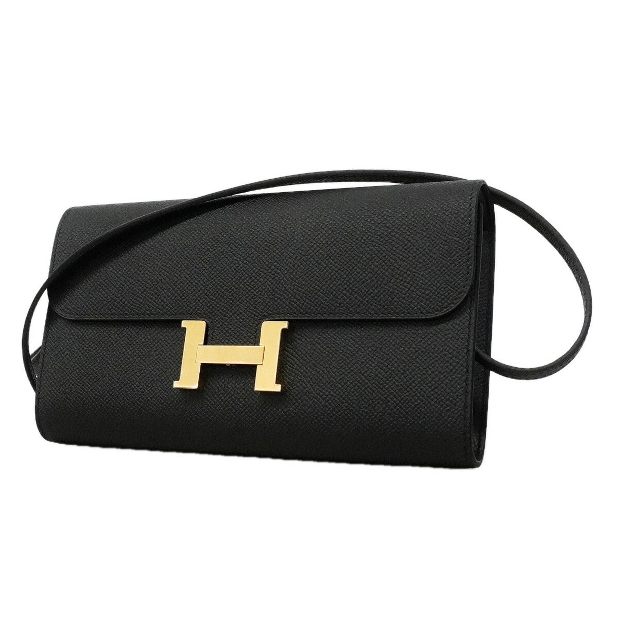Hermes Black Leather Chain/Shoulder Wallet (Pre-Owned)