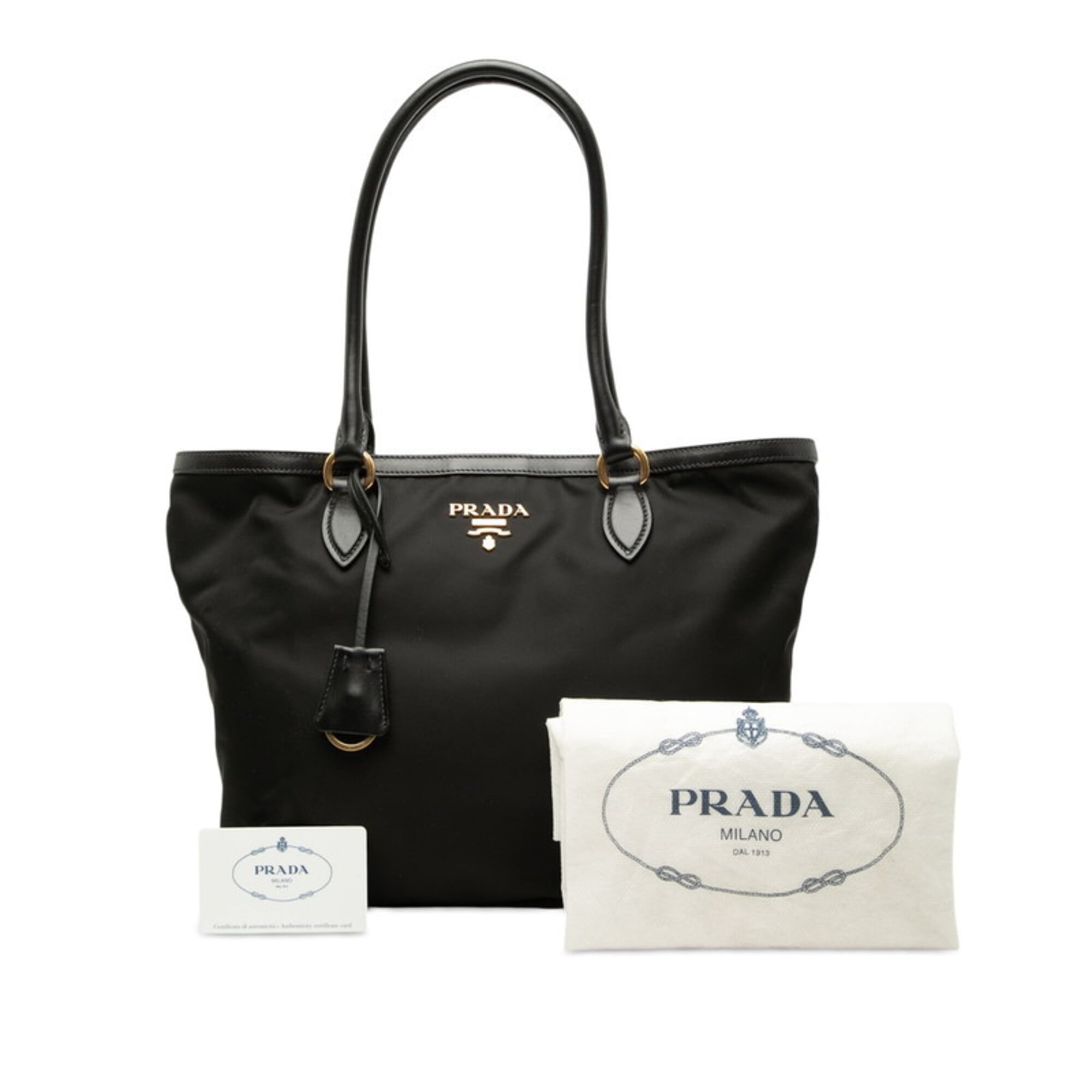 Prada Black Nylon Leather Handbag Tote Bag (Pre-Owned)
