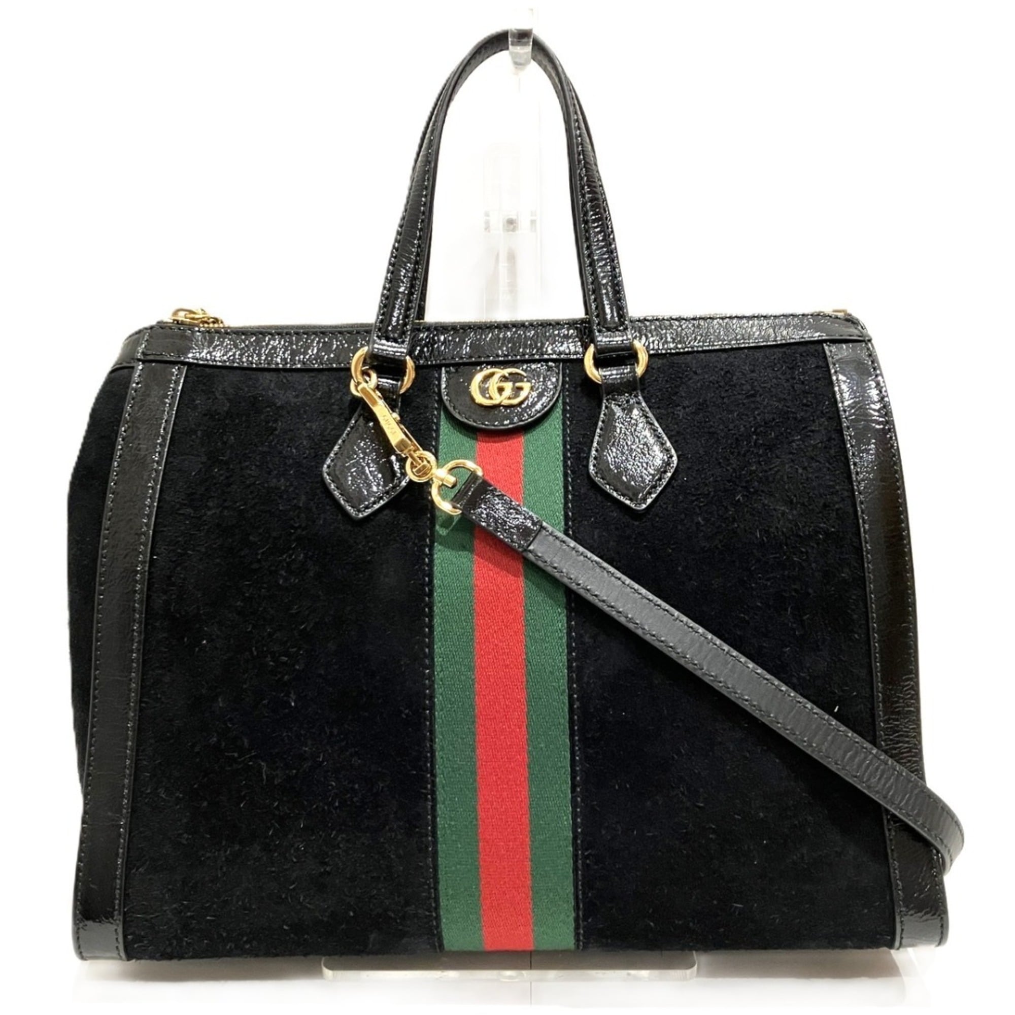 Gucci Sherry Line Black Suede Leather Handbag (Pre-Owned)