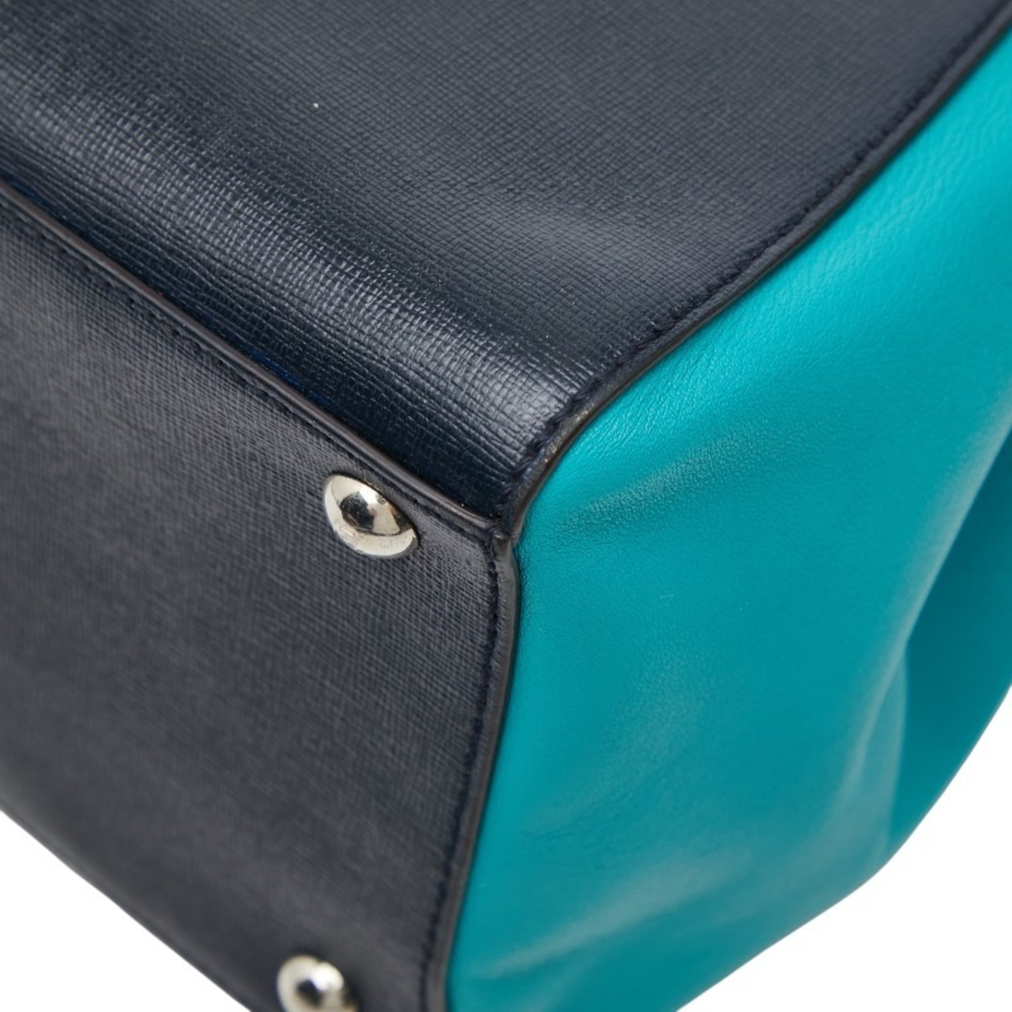 Fendi Green Navy Leather Handbag Shoulder Bag (Pre-Owned)