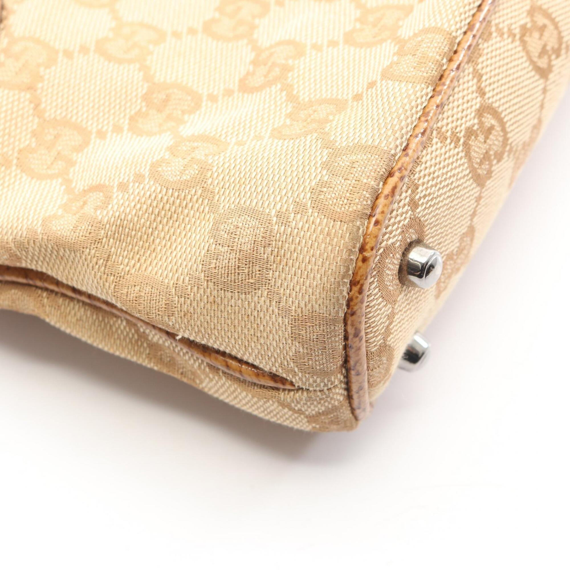 Gucci Beige Brown Canvas Leather Handbag Tote Bag (Pre-Owned)