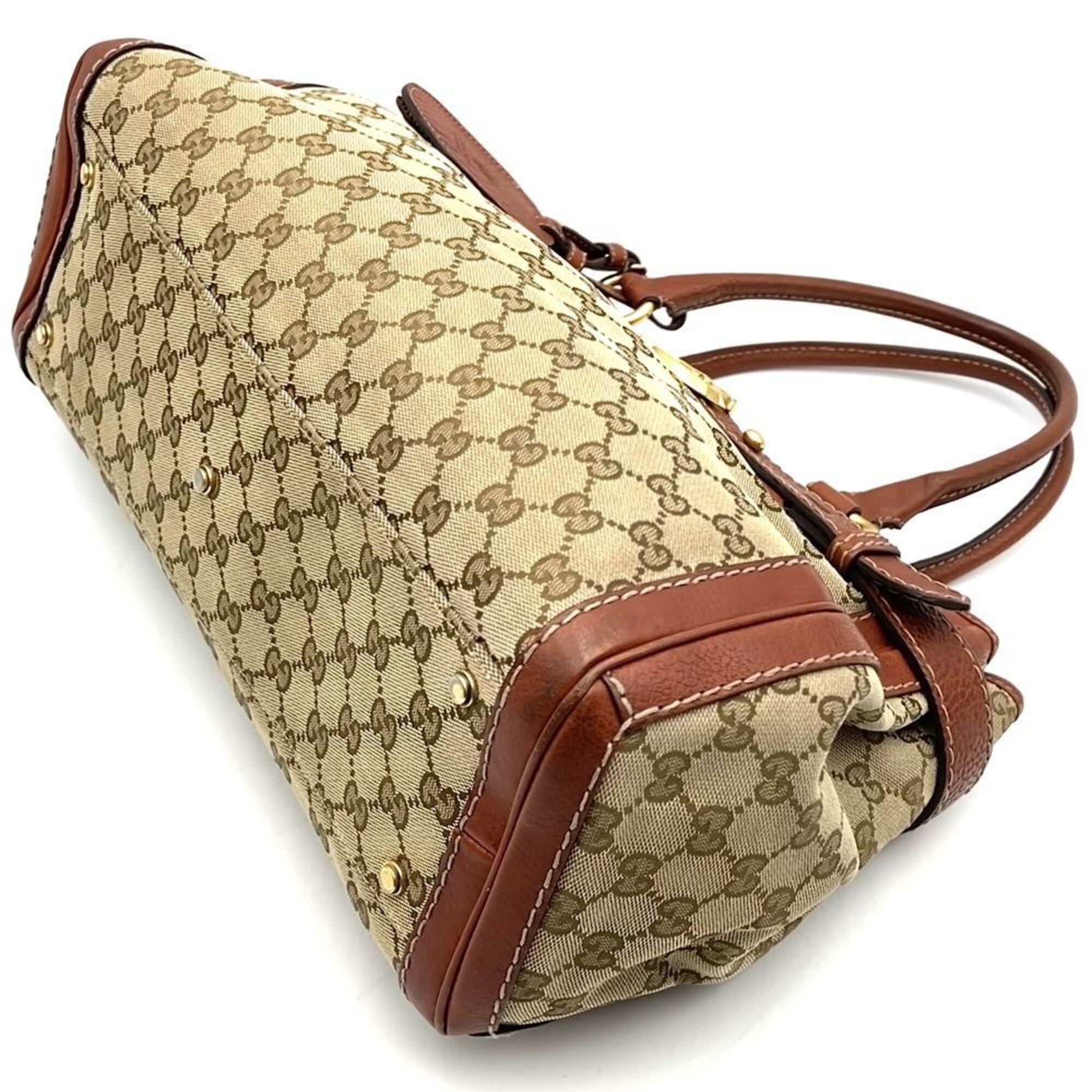 Gucci Gg Canvas Brown Gg Canvas Leather Handbag Tote Bag (Pre-Owned)