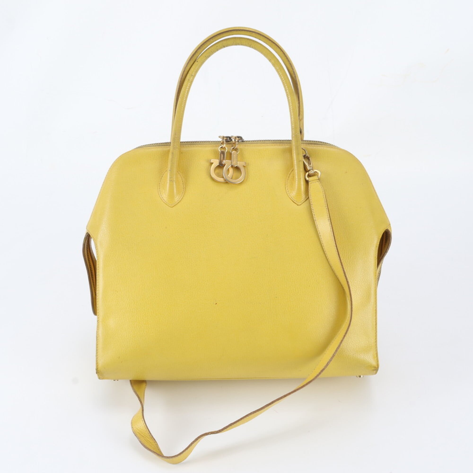 Salvatore Ferragamo Yellow Jacquard Handbag Shoulder Bag Tote Bag (Pre-Owned)