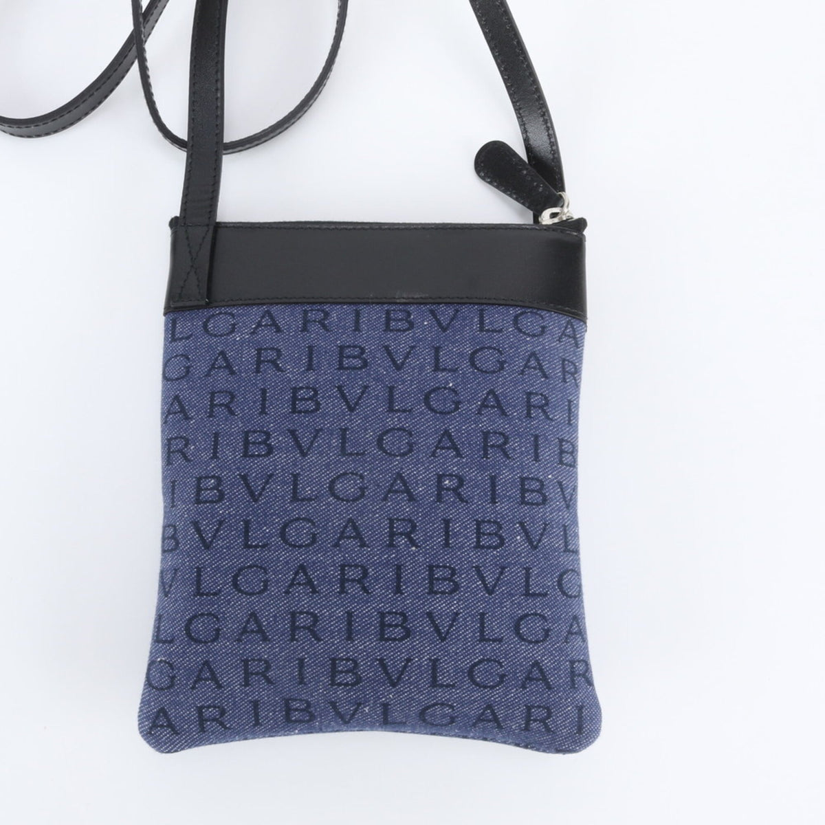 Bvlgari Black Blue Leather Canvas Crossbody Bag Shoulder Bag (Pre-Owned)