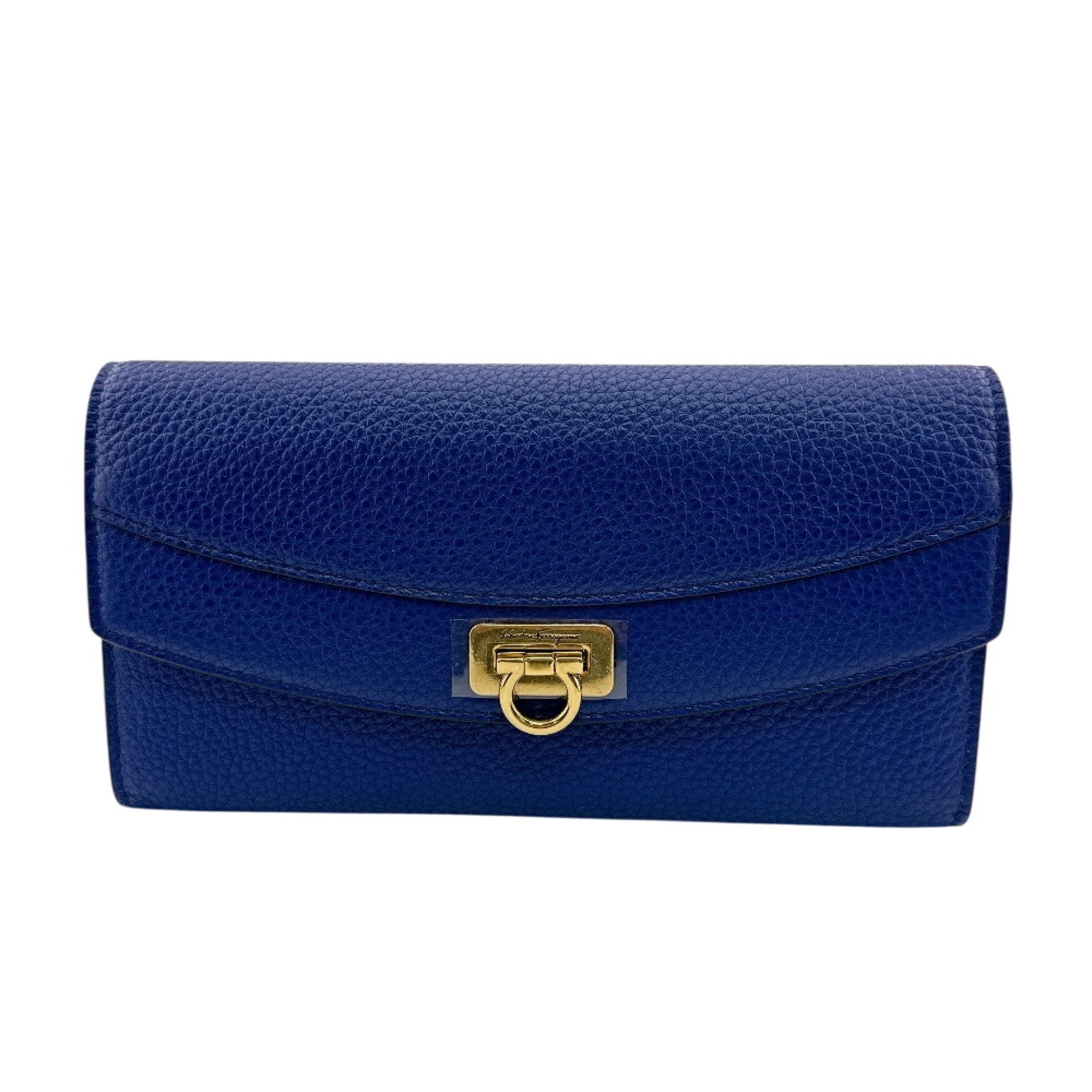 Salvatore Ferragamo Navy Leather Long Wallet (Tri-Fold) (Pre-Owned)