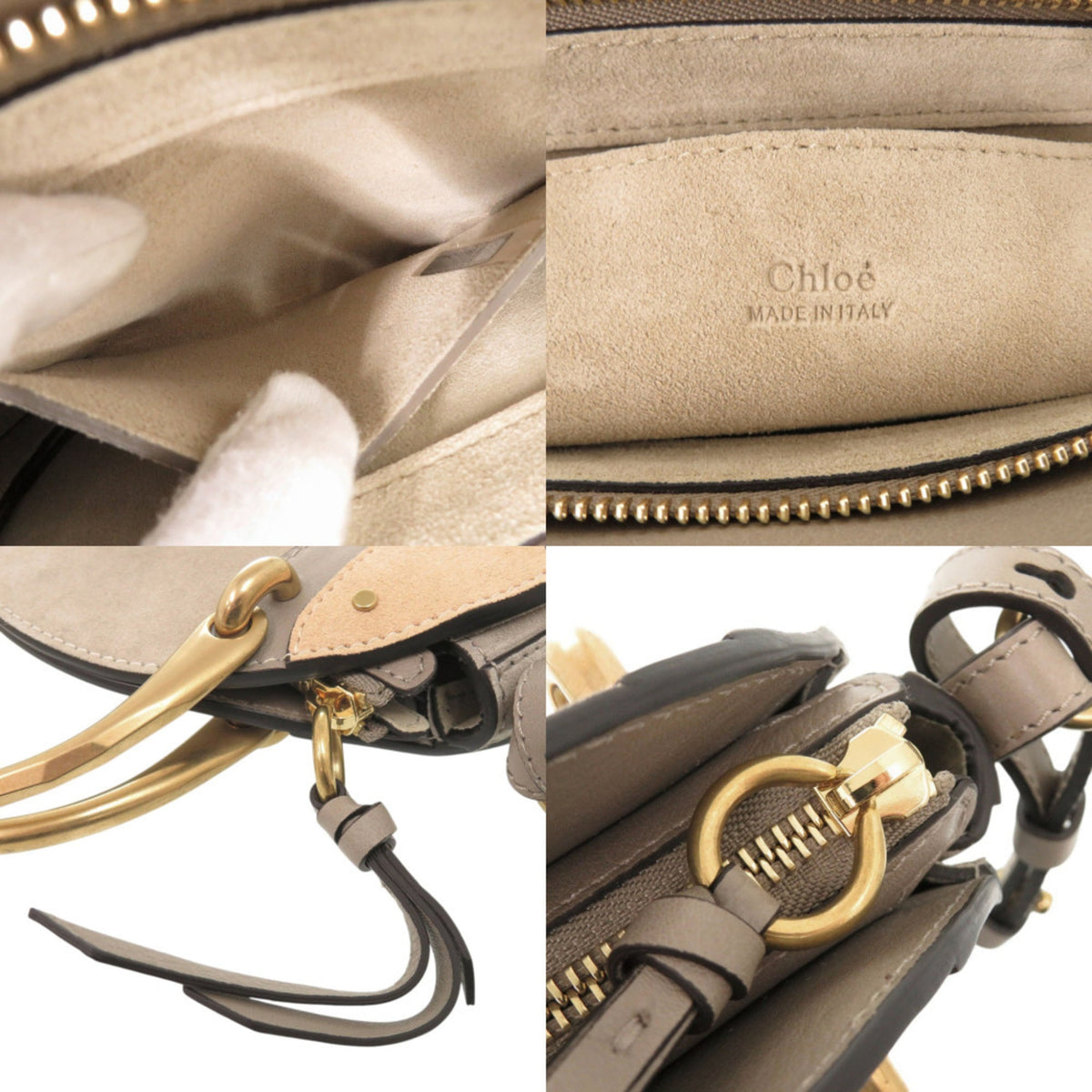 Chloé Gray Beige Suede Leather Handbag Shoulder Bag (Pre-Owned)
