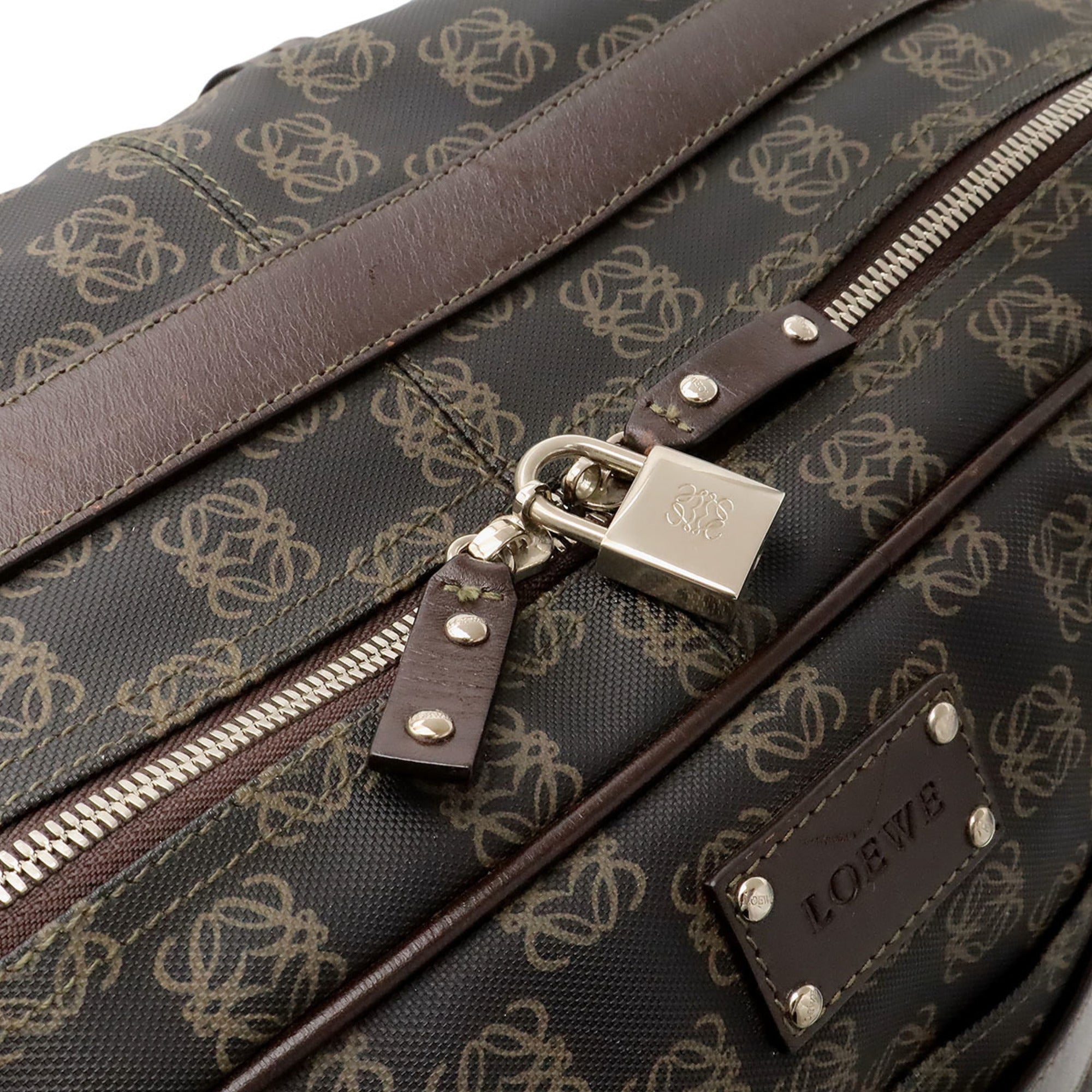 Loewe Black Dark Brown Coated Canvas Pvc Leather Boston Bag Shoulder Bag (Pre-Owned)