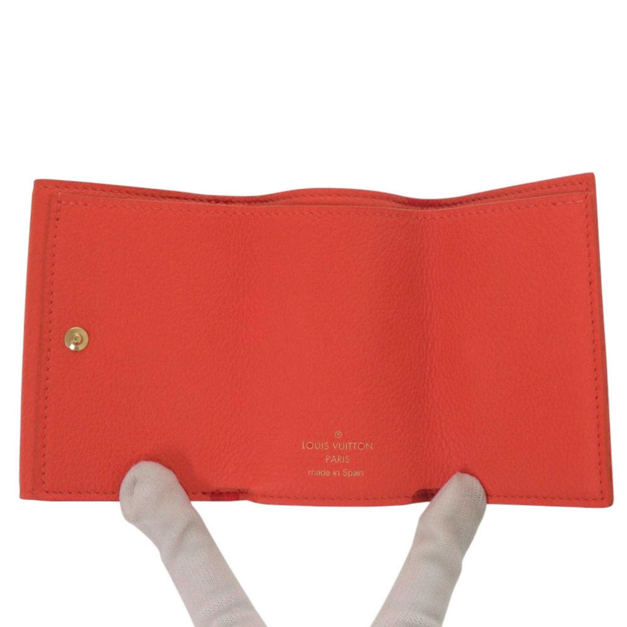 Louis Vuitton Red Color Leather Wallet (Tri-Fold) (Pre-Owned)