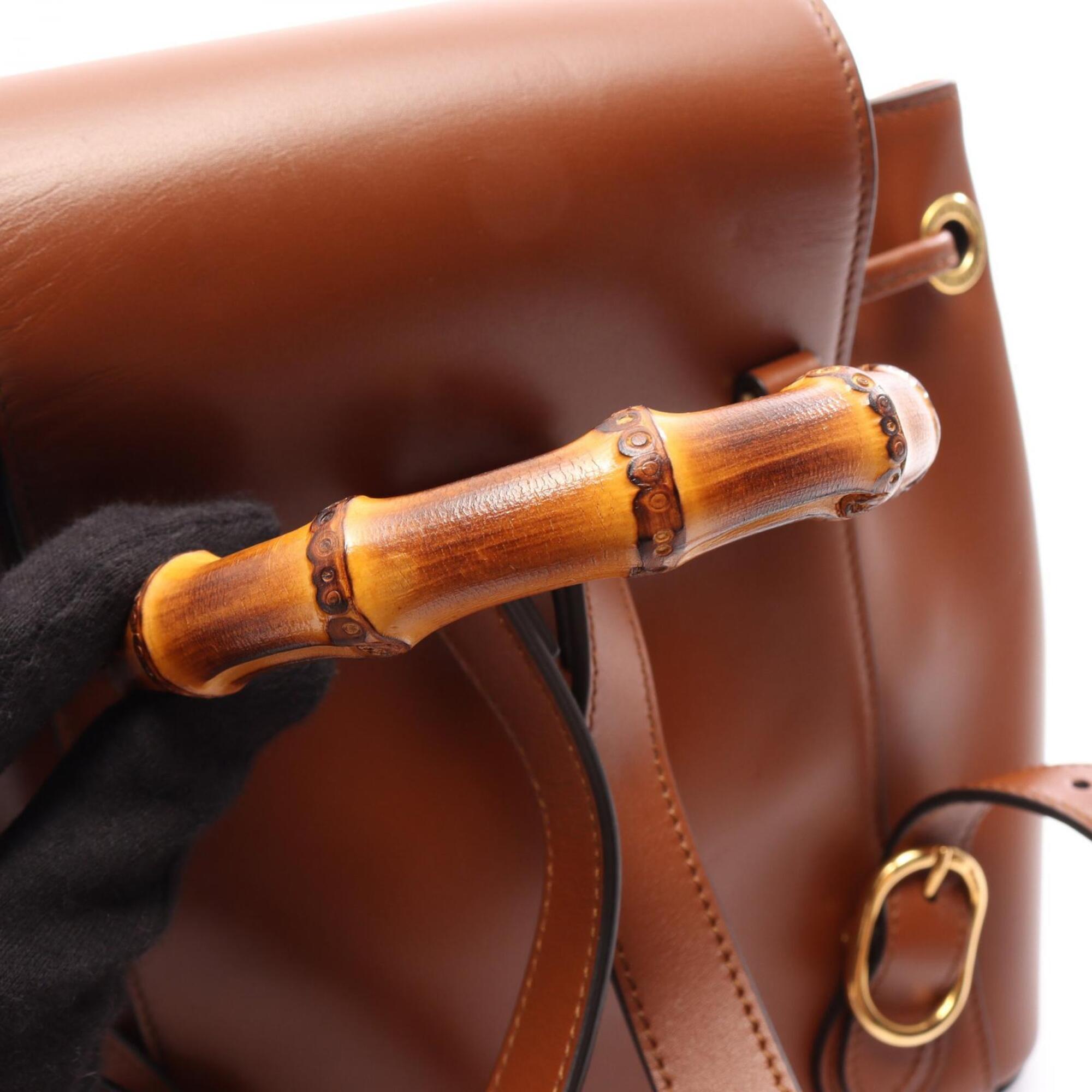 Gucci Brown Leather Backpack Handbag (Pre-Owned)