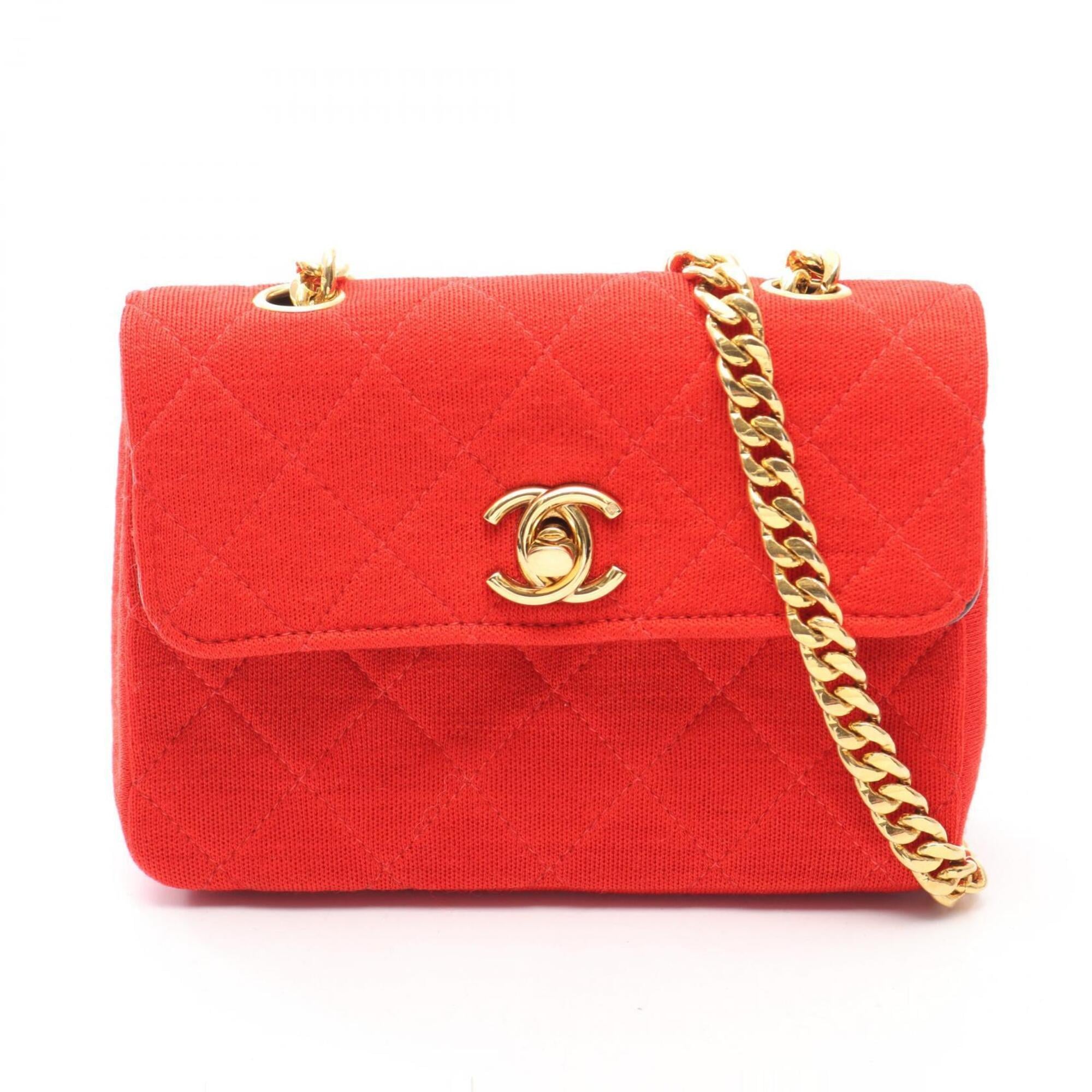 Chanel Red Color Fabric Handbag Shoulder Bag (Pre-Owned)