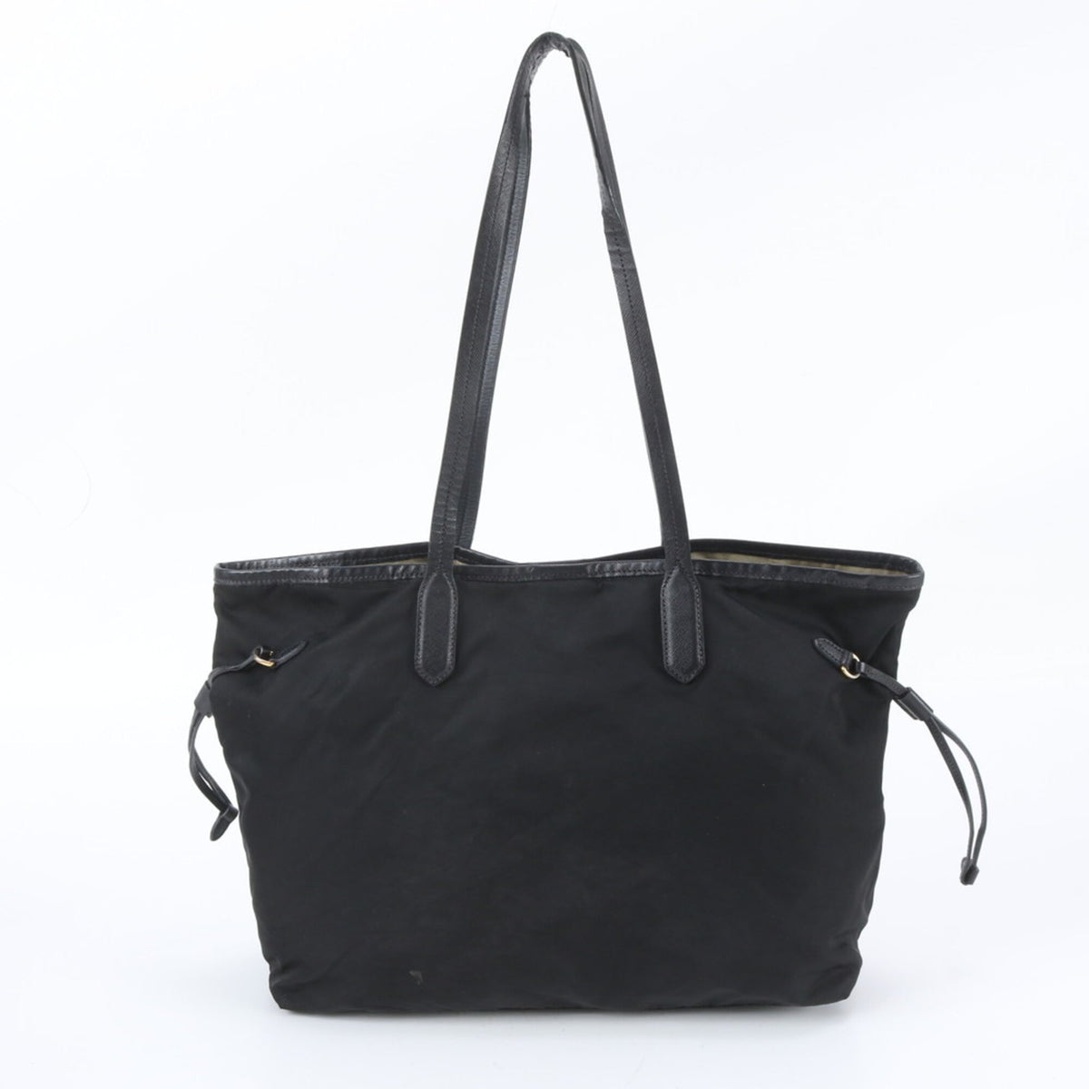 Prada Black Leather Nylon Handbag Shoulder Bag Tote Bag (Pre-Owned)