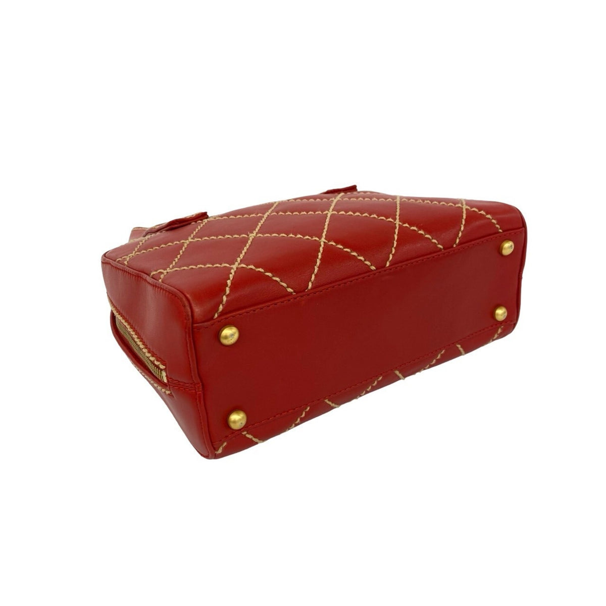 Chanel Red Color Leather Handbag Pouch Tote Bag (Pre-Owned)