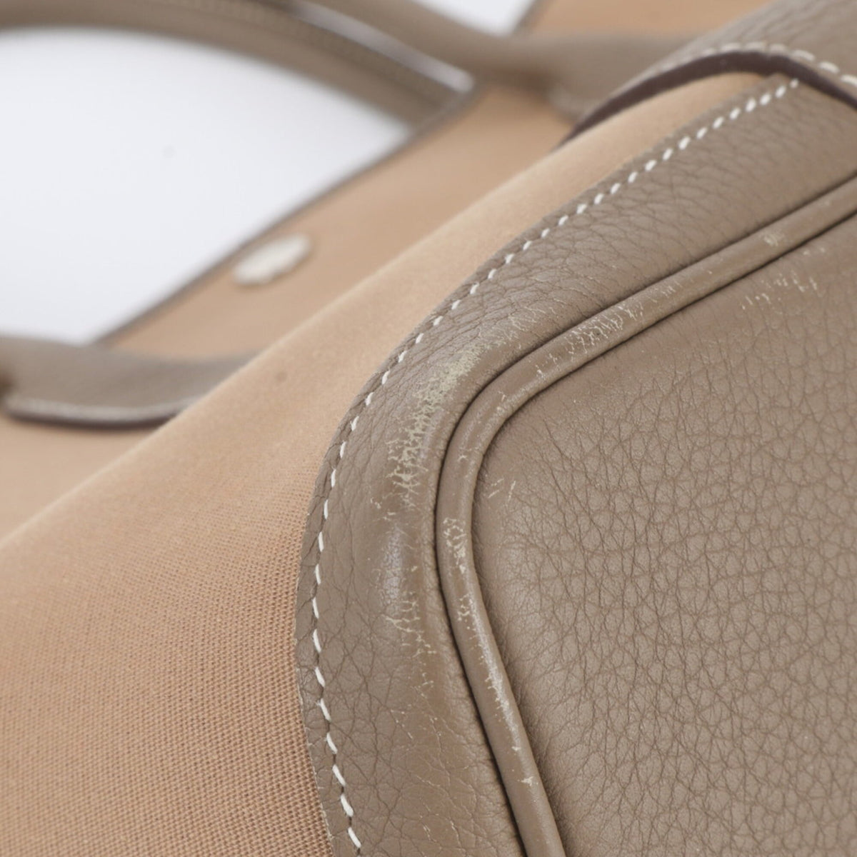 Hermes Beige Leather Canvas Shoulder Bag Tote Bag (Pre-Owned)