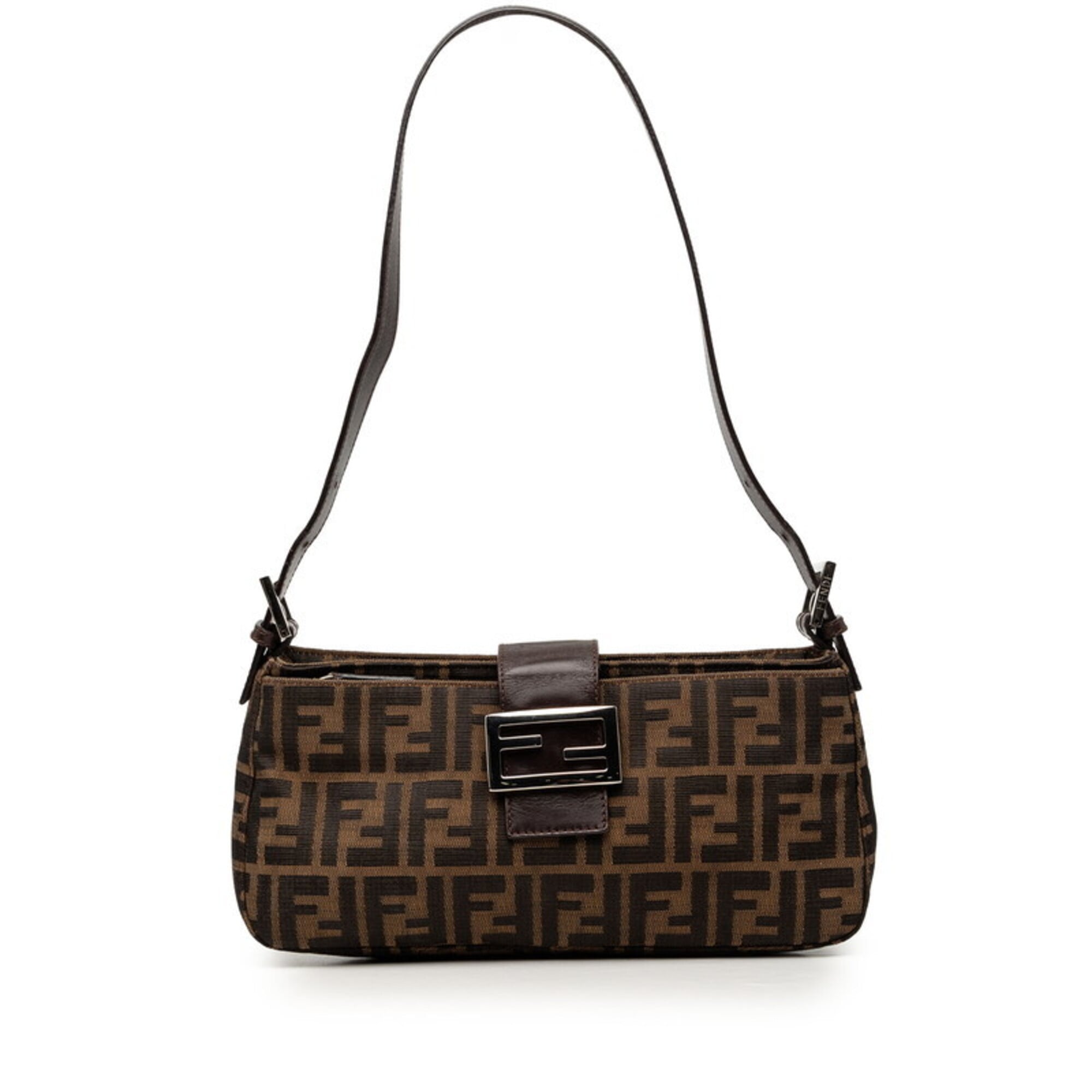 Fendi Zucca Brown Canvas Leather Handbag Shoulder Bag (Pre-Owned)