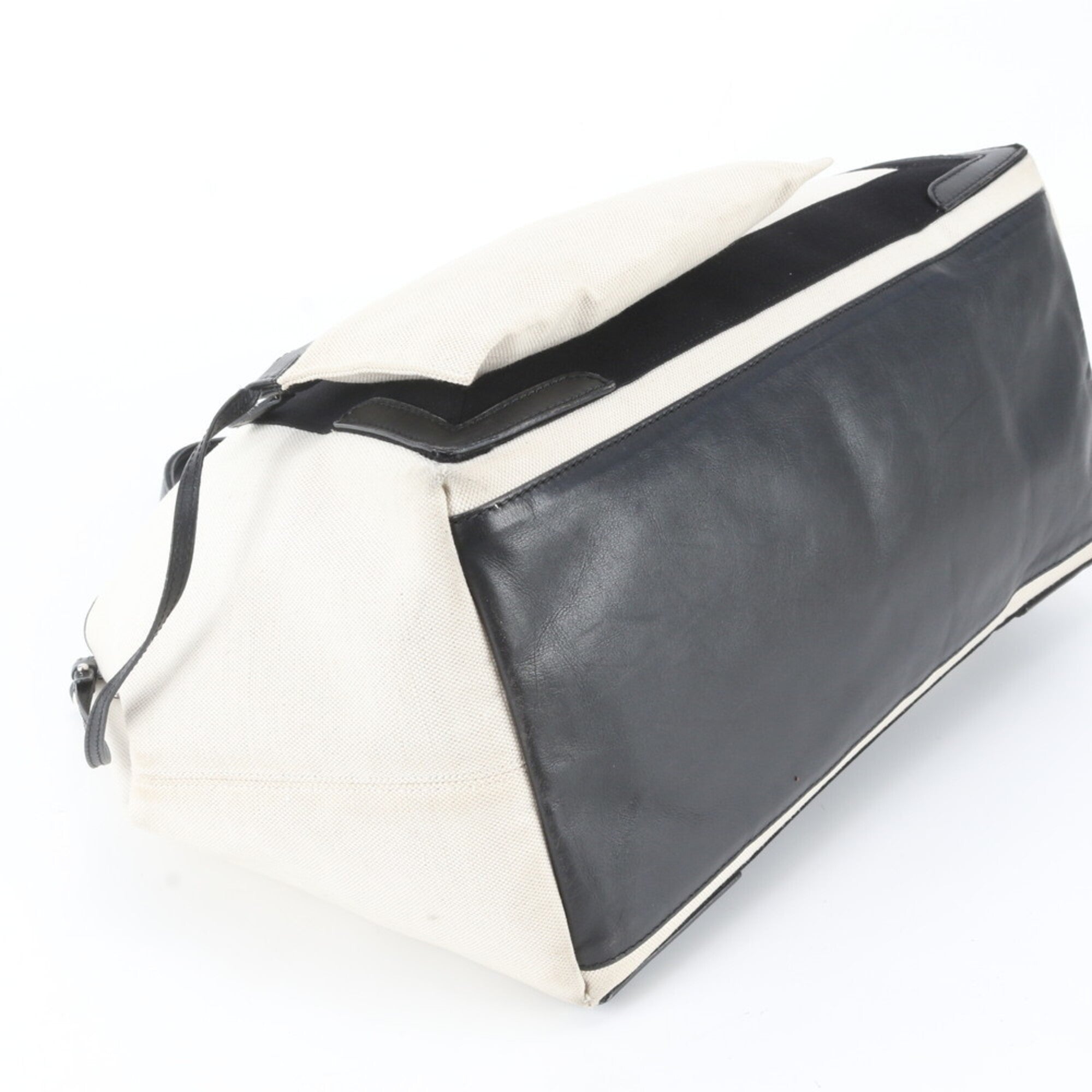 Balenciaga White Leather Canvas Handbag Pouch Tote Bag (Pre-Owned)