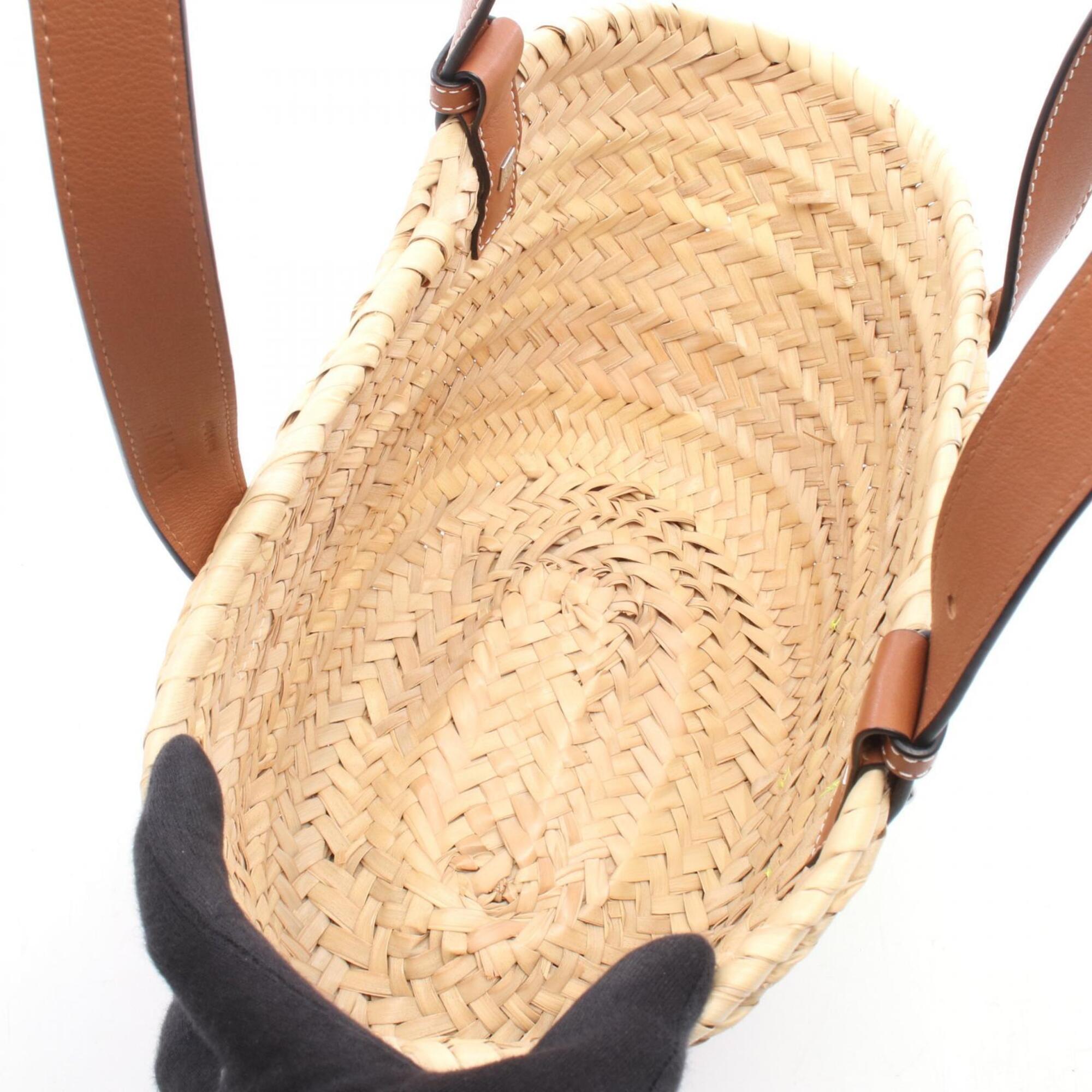 Loewe Beige Brown Yellow Leather Raffia Basket Handbag (Pre-Owned)