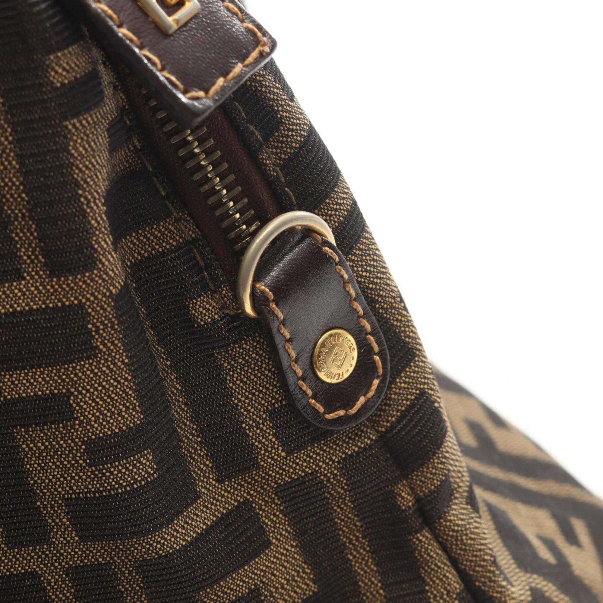 Fendi Black Brown Canvas Leather Handbag (Pre-Owned)