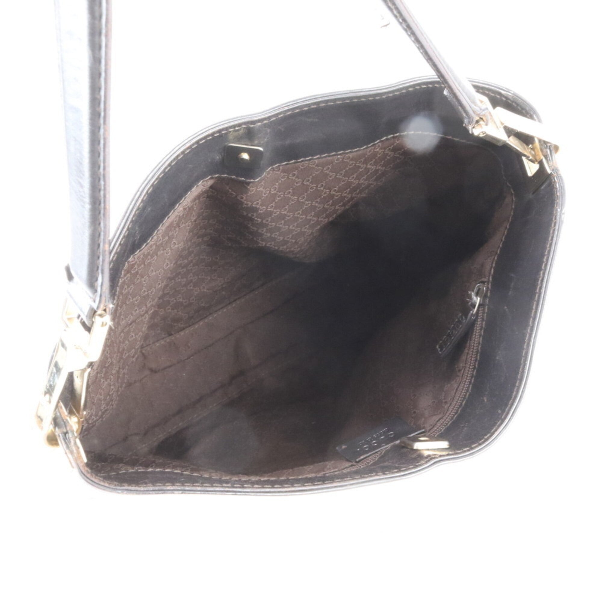 Gucci Sherry Line Beige Black Leather Canvas Handbag Shoulder Bag Tote Bag (Pre-Owned)