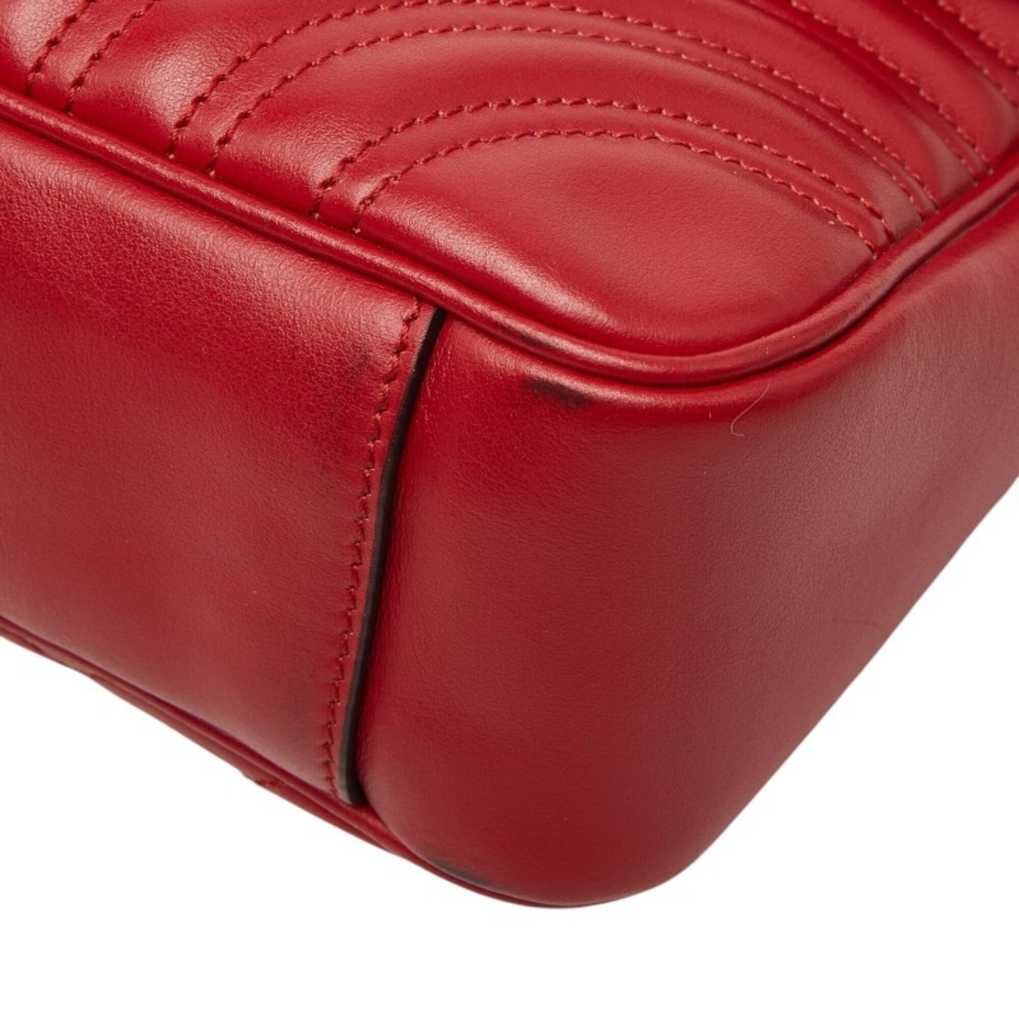 Gucci Gold Red Color Leather Shoulder Bag (Pre-Owned)