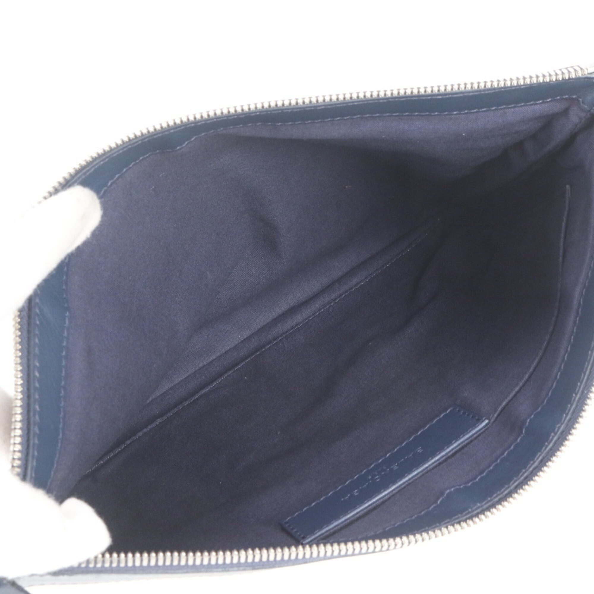 Balenciaga Navy White Leather Canvas Handbag Pouch (Pre-Owned)