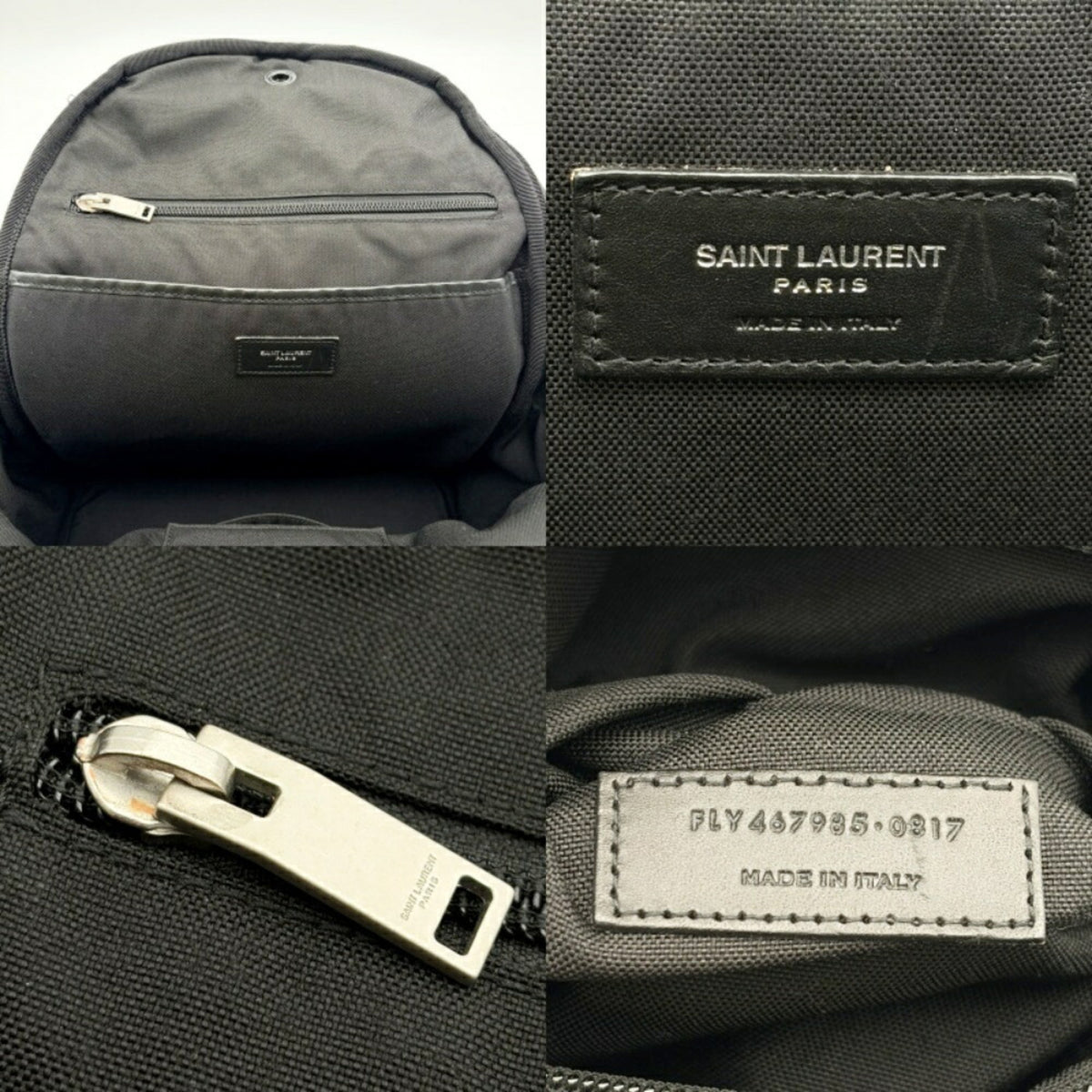 Saint Laurent Black Silver Canvas Leather Backpack (Pre-Owned)
