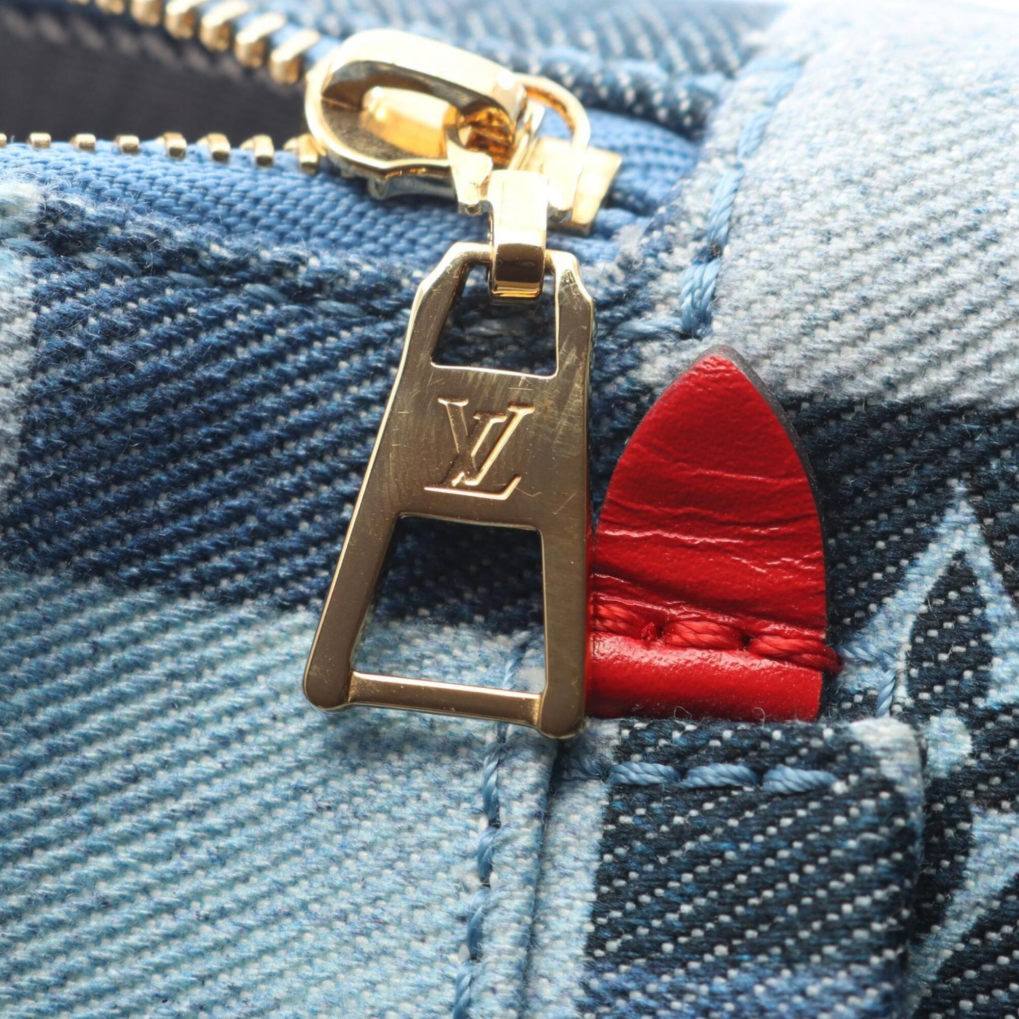 Louis Vuitton Blue Red Color Canvas Monogram Denim Leather Backpack Handbag (Pre-Owned)