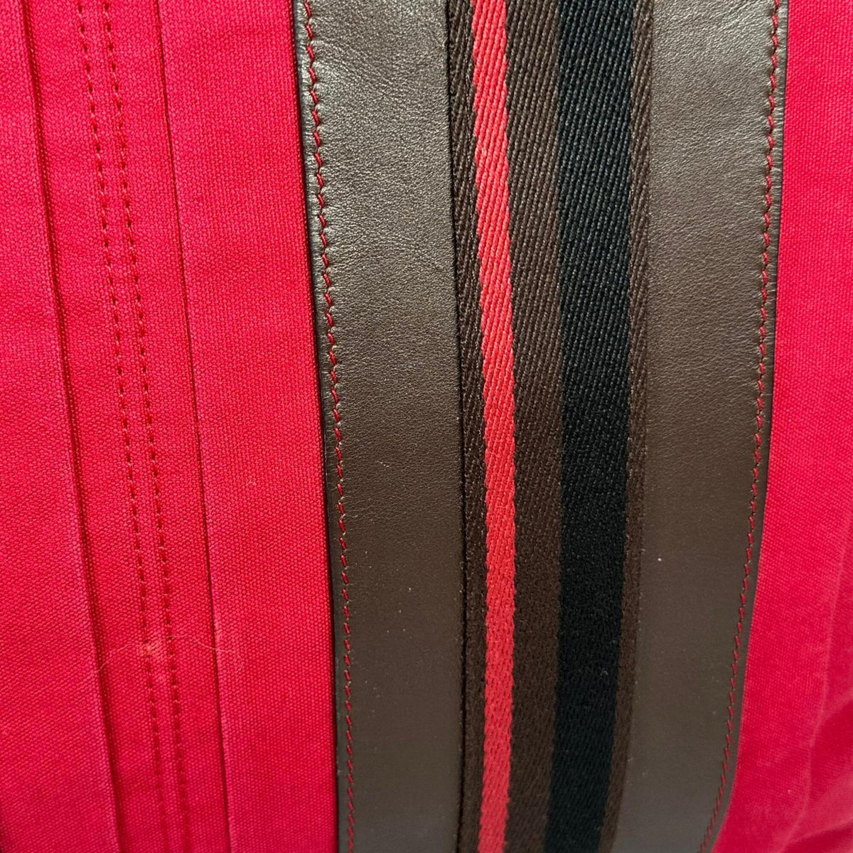 Hermes Black Brown Red Color Canvas Leather Handbag (Pre-Owned)
