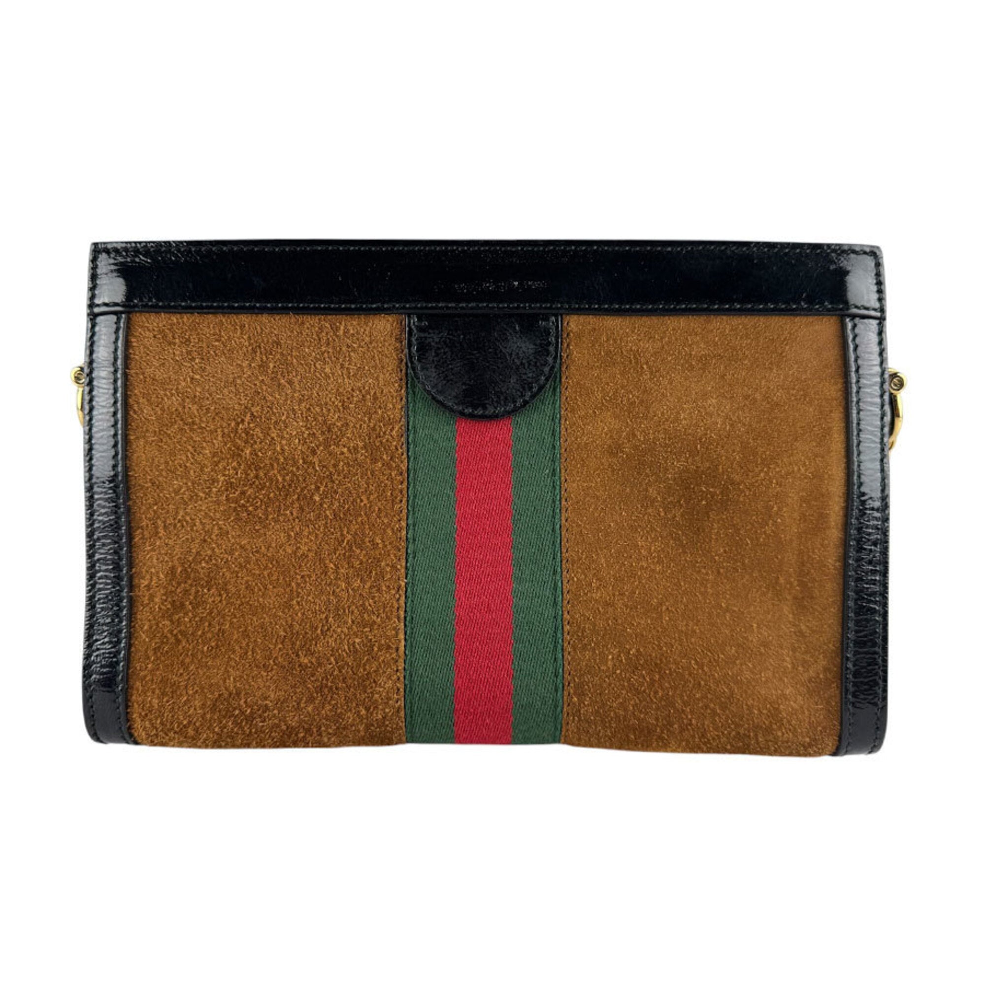 Gucci Black Brown Suede Patent Leather Shoulder Bag (Pre-Owned)