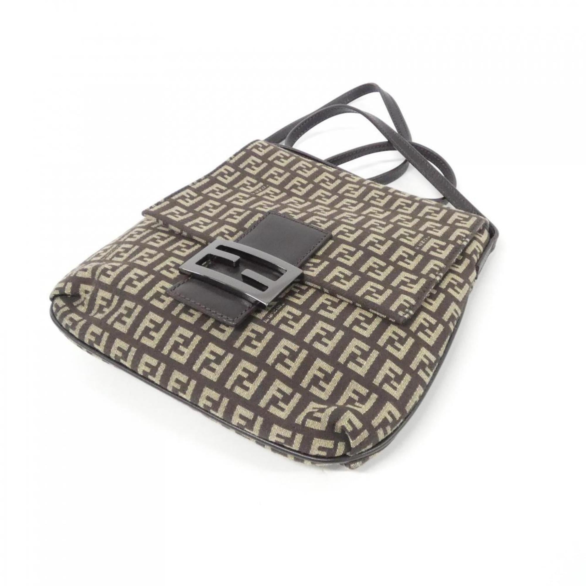 Fendi Beige Brown Canvas Shoulder Bag (Pre-Owned)