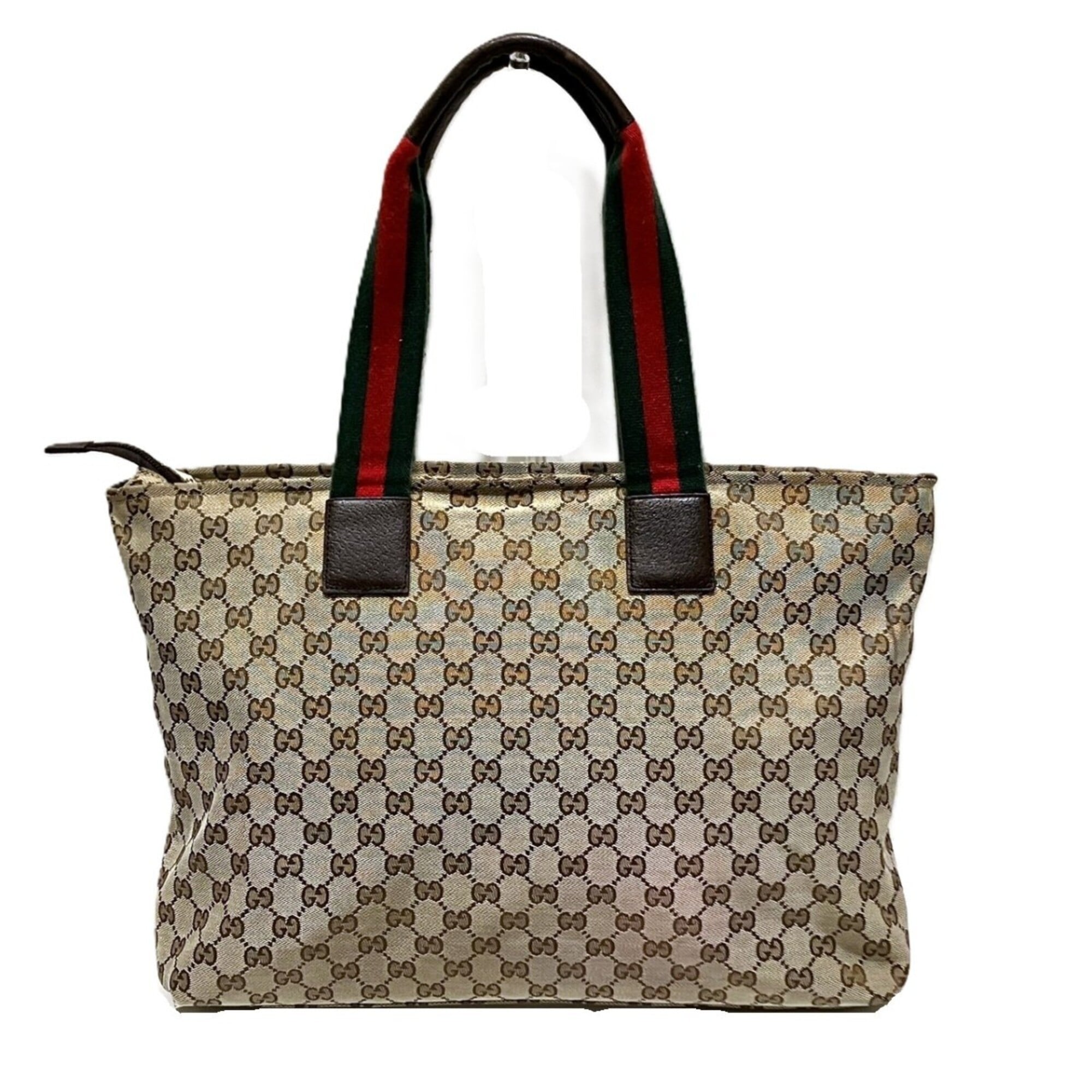 Gucci Sherry Line Beige Canvas Leather Tote Bag (Pre-Owned)