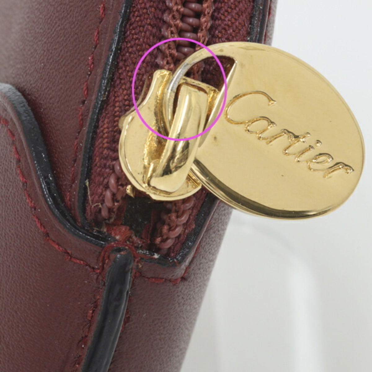 Cartier Bordeaux Leather Coin Purse/Coin Case (Pre-Owned)