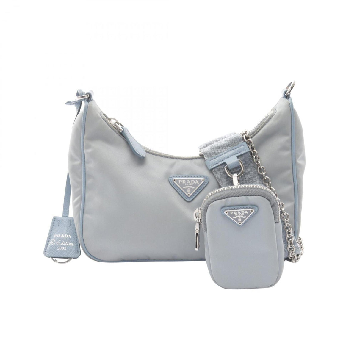 Prada Blue Nylon Saffiano Triangle Handbag Pouch Shoulder Bag (Pre-Owned)