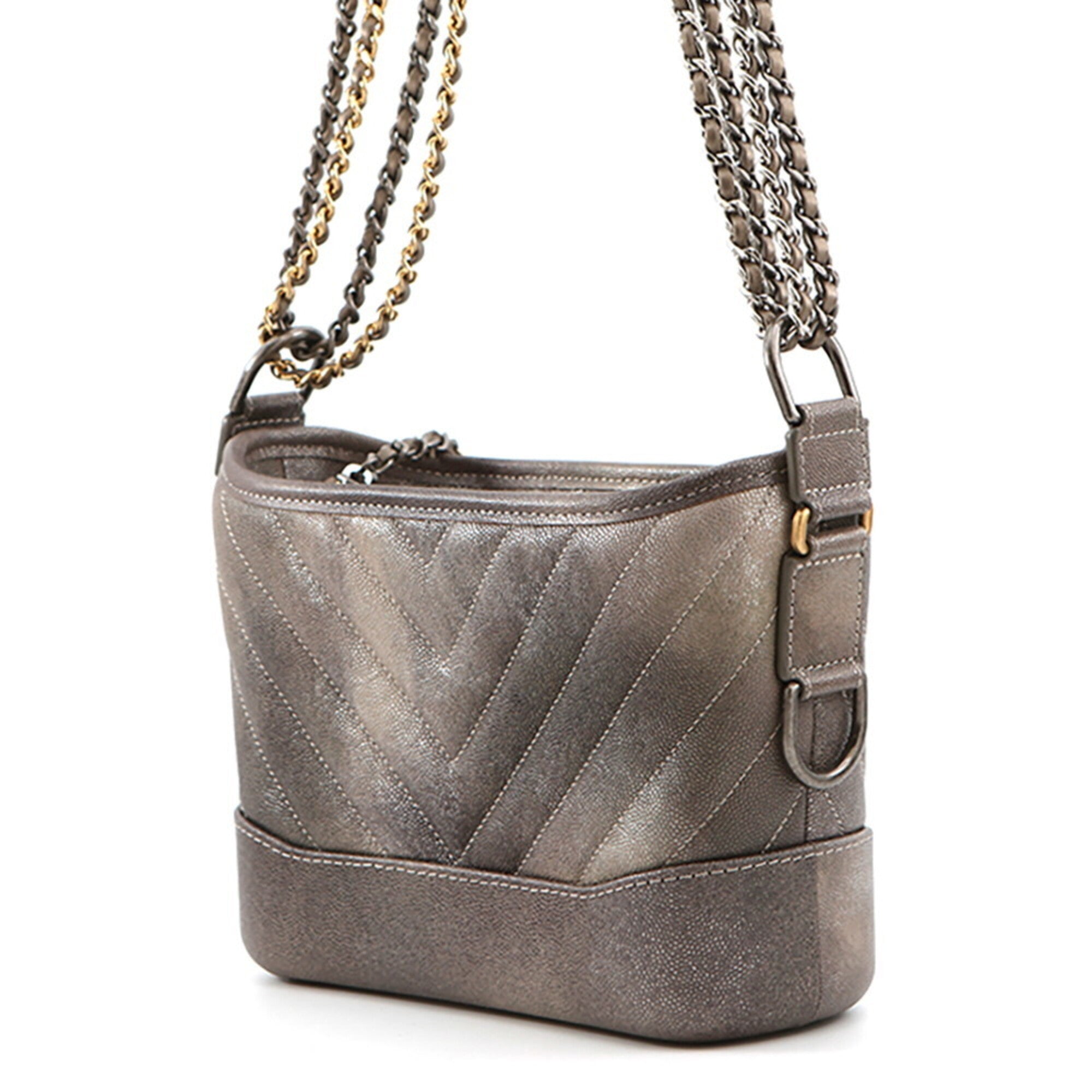 Chanel Gray Grained Calfskin Handbag Shoulder Bag (Pre-Owned)