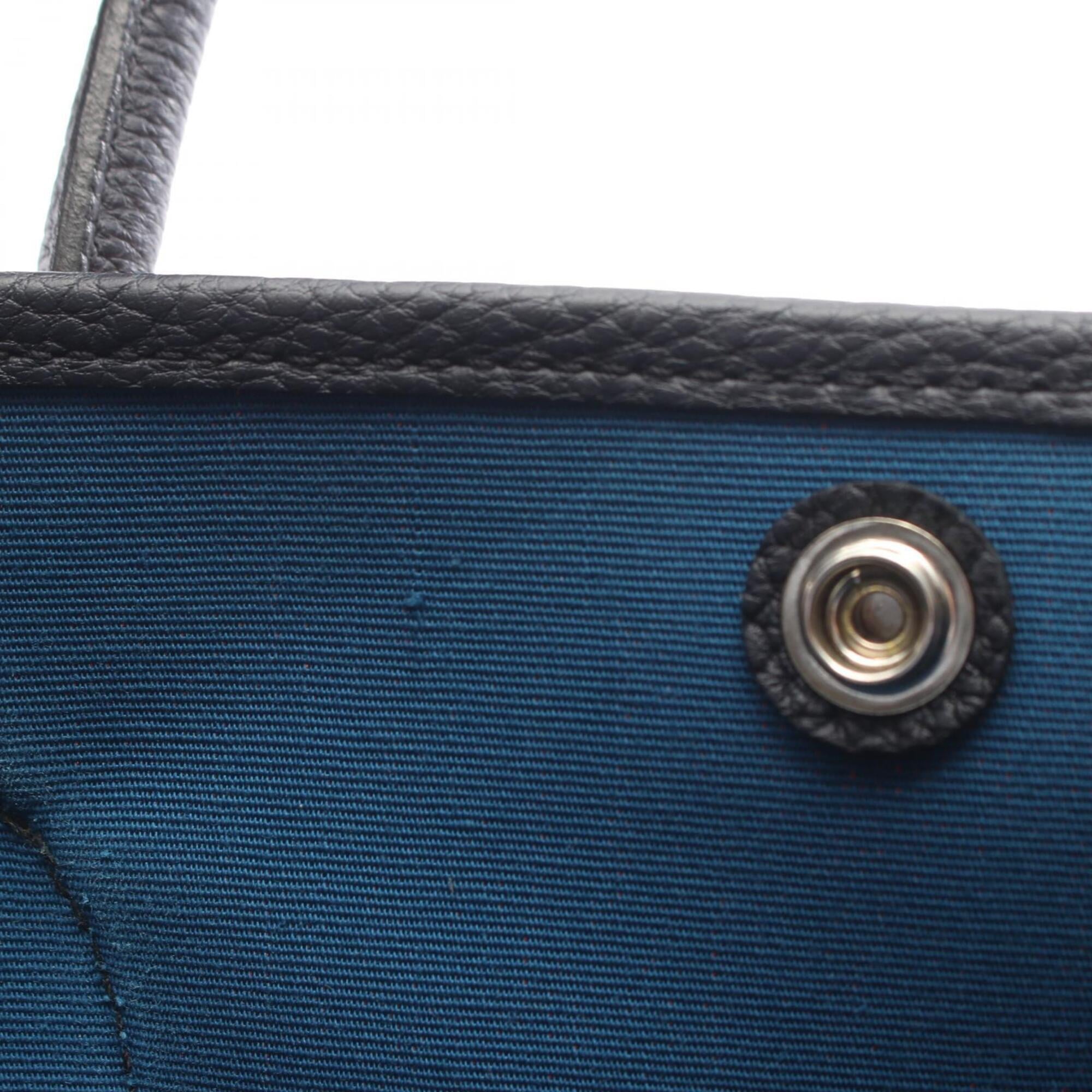 Hermes Blue Indigo Navy Orange Canvas Handbag Tote Bag (Pre-Owned)