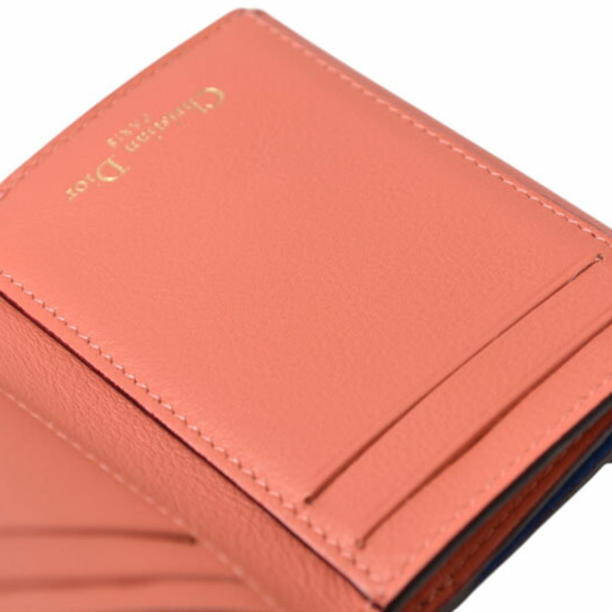 Christian Dior Blue Coral Pink Leather Wallet (Tri-Fold) (Pre-Owned)