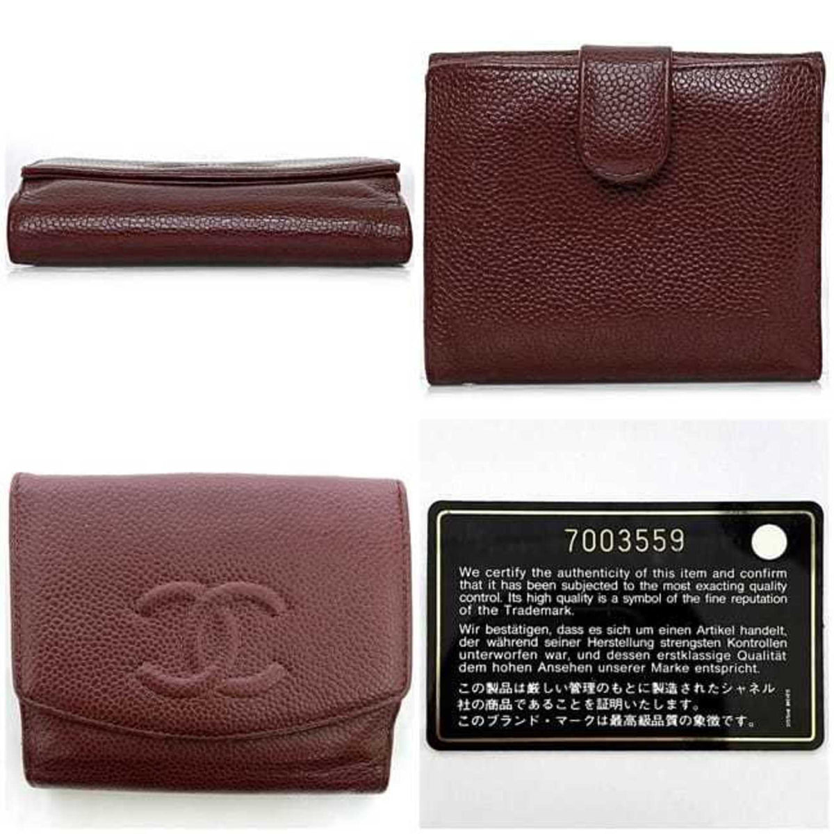 Chanel Red Color Grained Calfskin Leather Wallet (Bi-Fold) (Pre-Owned)
