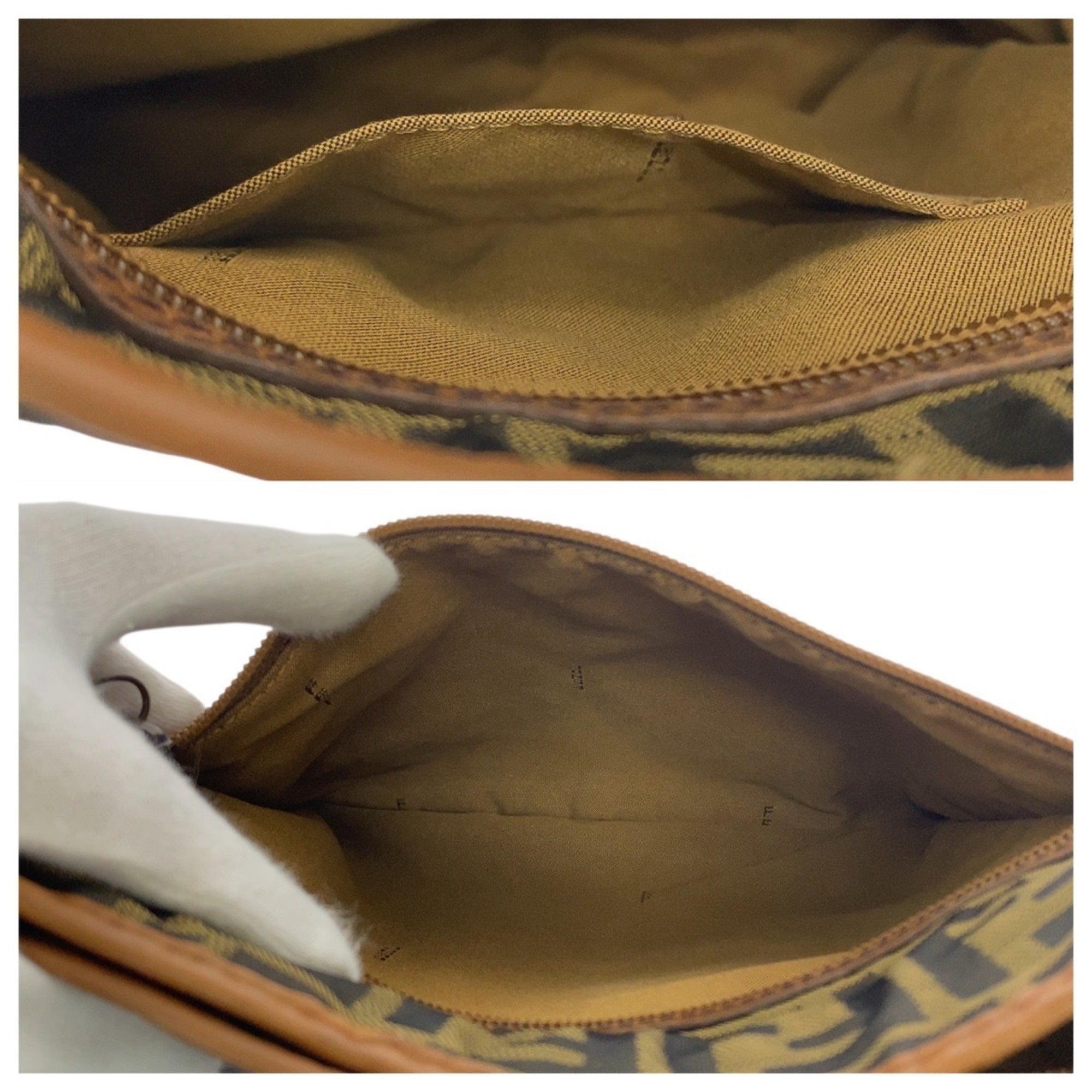 Fendi Beige Brown Nylon Pochette Shoulder Bag (Pre-Owned)
