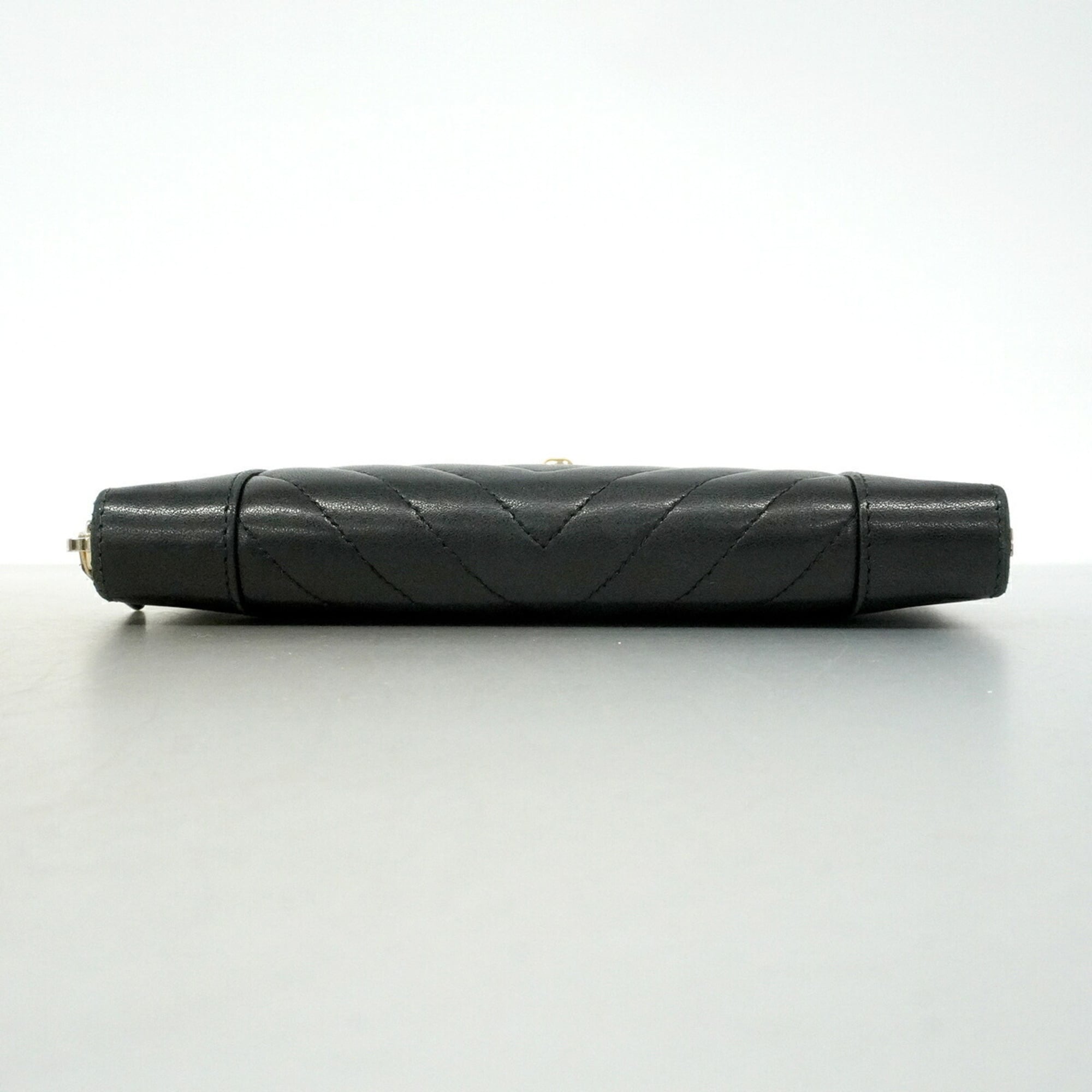 Chanel Black Leather Long Wallet (Bi-Fold) (Pre-Owned)