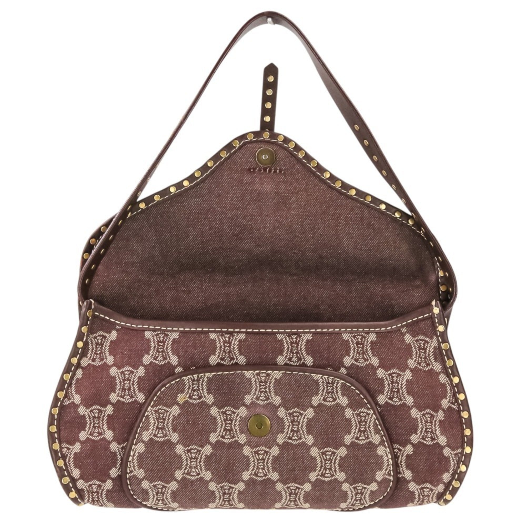 Celine Bordeaux Brown Canvas Leather Handbag Shoulder Bag (Pre-Owned)